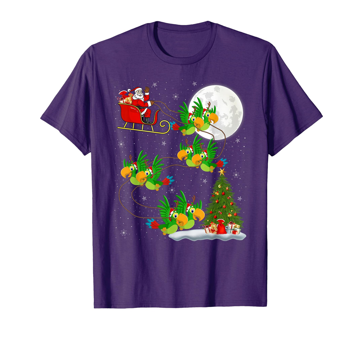 Parrots Bird Santa Sleigh Flying Funny Magical Christmas T-Shirt