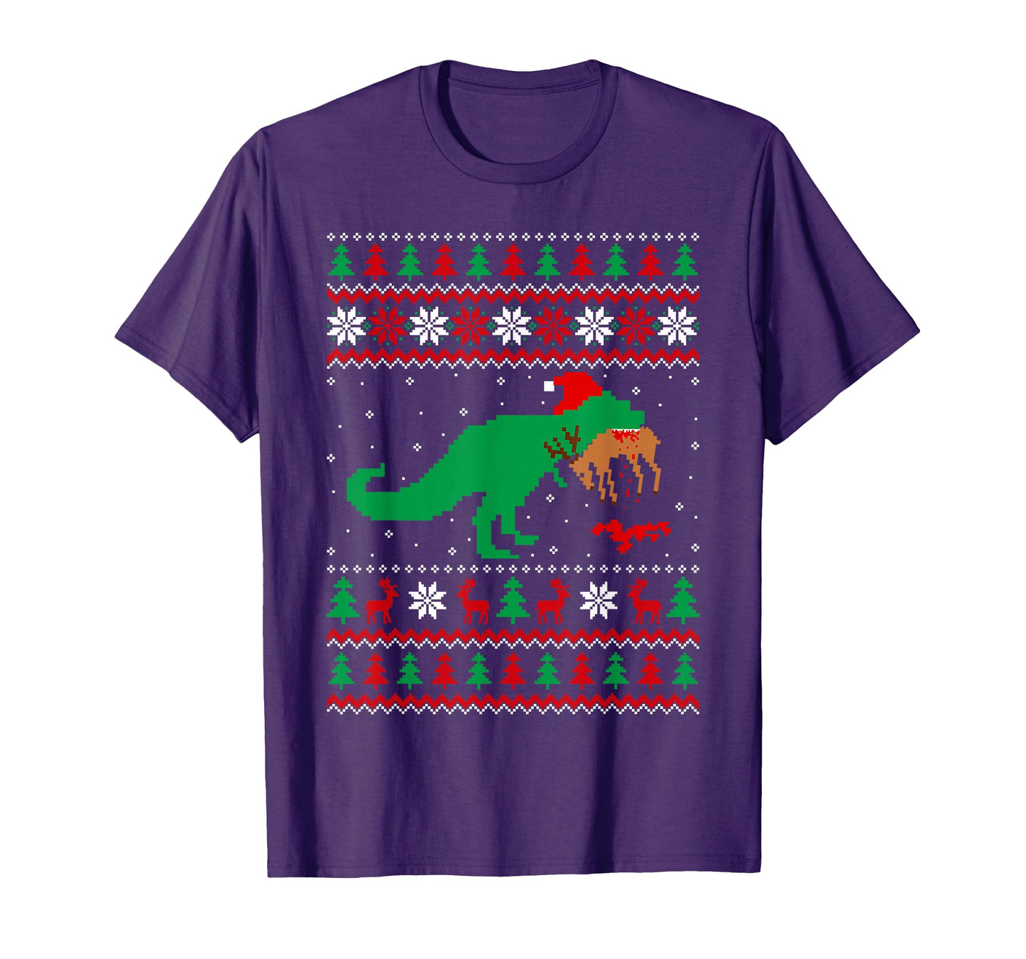 Dinosaur T-Rex Eating Reindeer Ugly Sweater Style Christmas T-Shirt