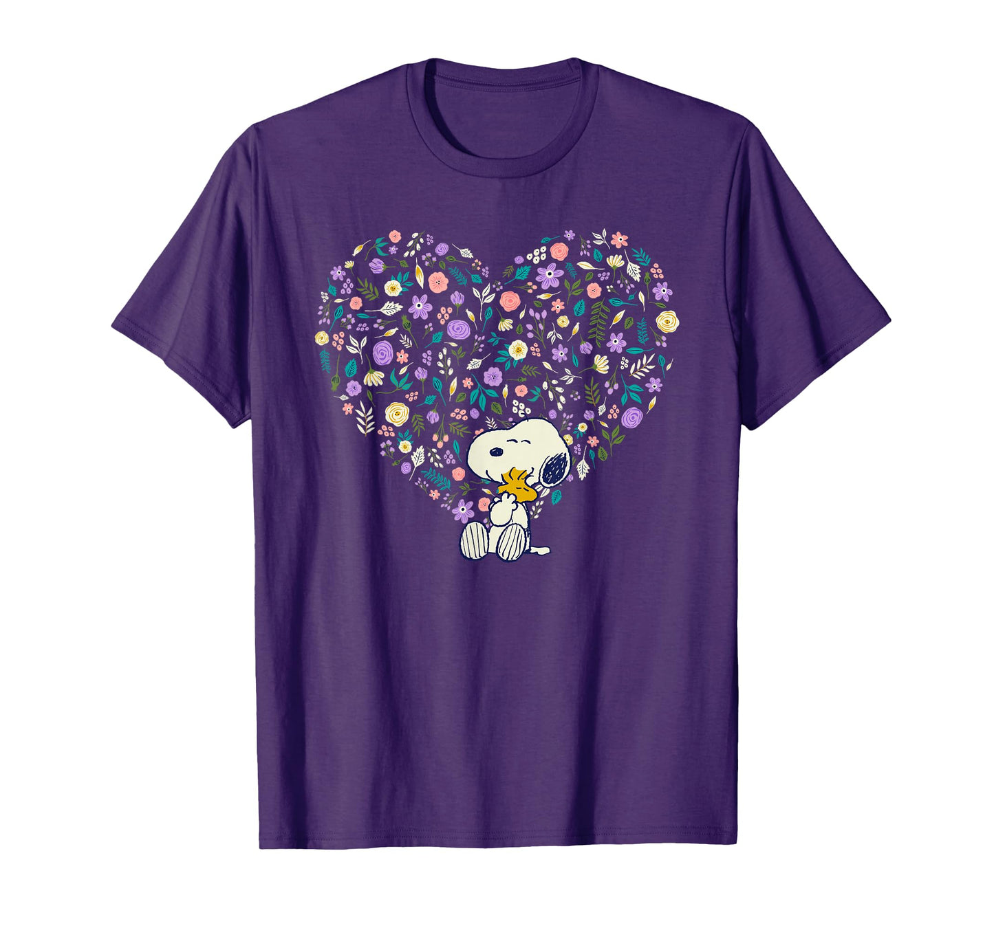 Peanuts Snoopy & Woodstock Hug Floral Heart T-Shirt