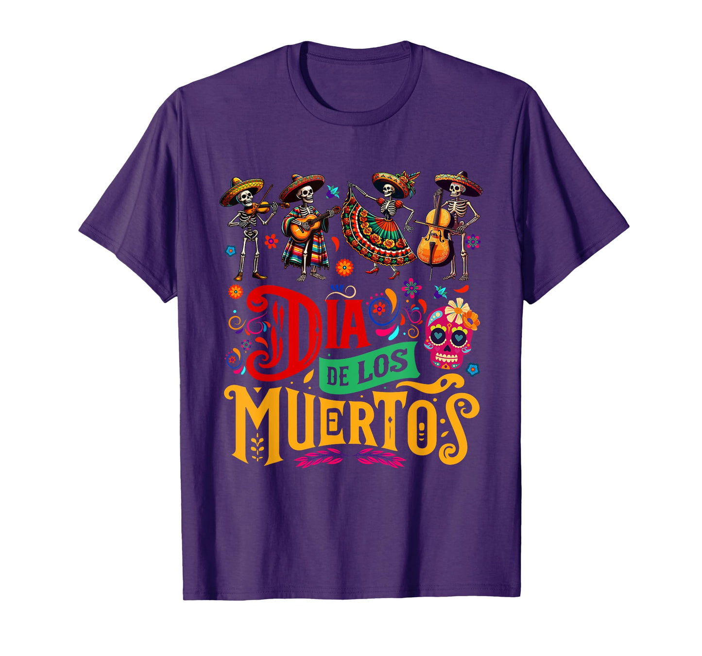 Dia De Los Muertos Mexican Skeletons Instrumentalist Dancing T-Shirt