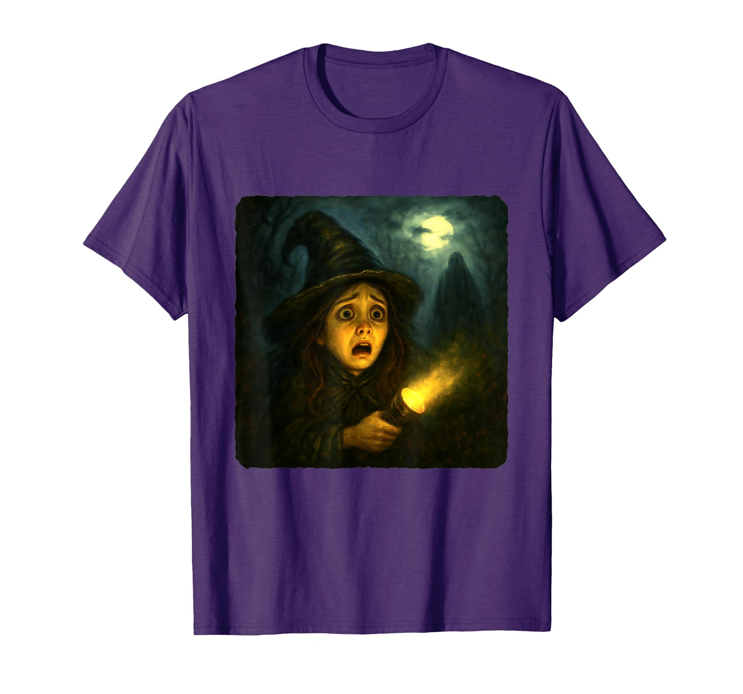 Witch Scary Horror Night Flashlight Halloween Ghost T-Shirt