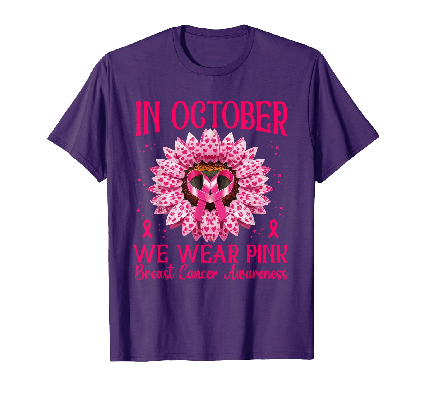 Sunflower Breast Cancer Awareness Pink Ribbon in October T-Shirt