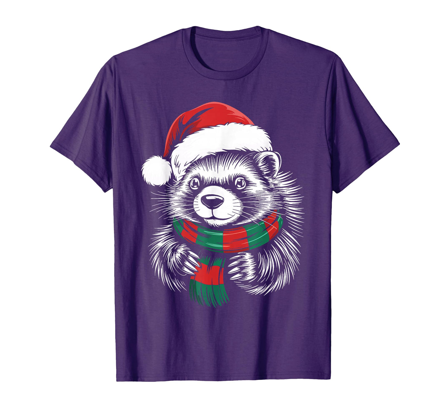 Porcupine Xmas Santa Hat Scarf Christmas Costume T-Shirt