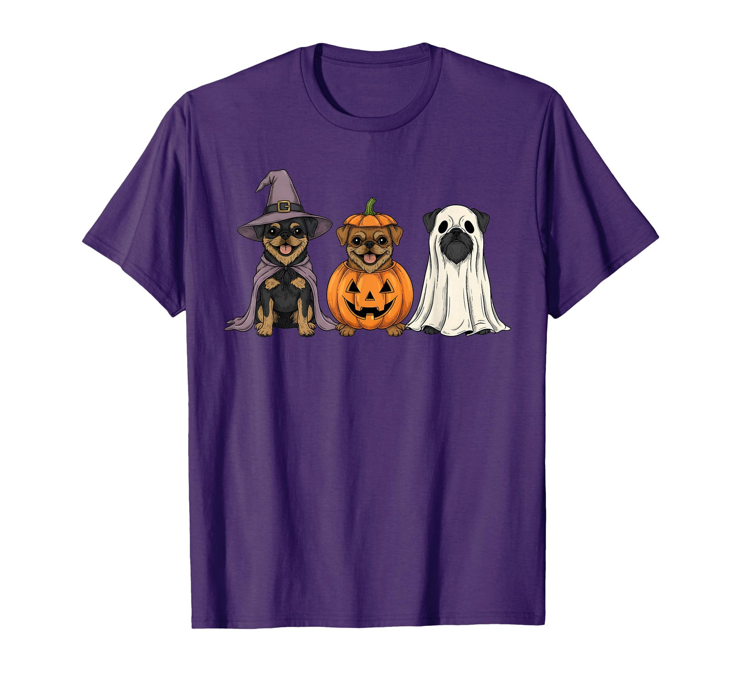 Spooky Ghost Brussels Griffon Pumpkin Halloween Dog Lover T-Shirt