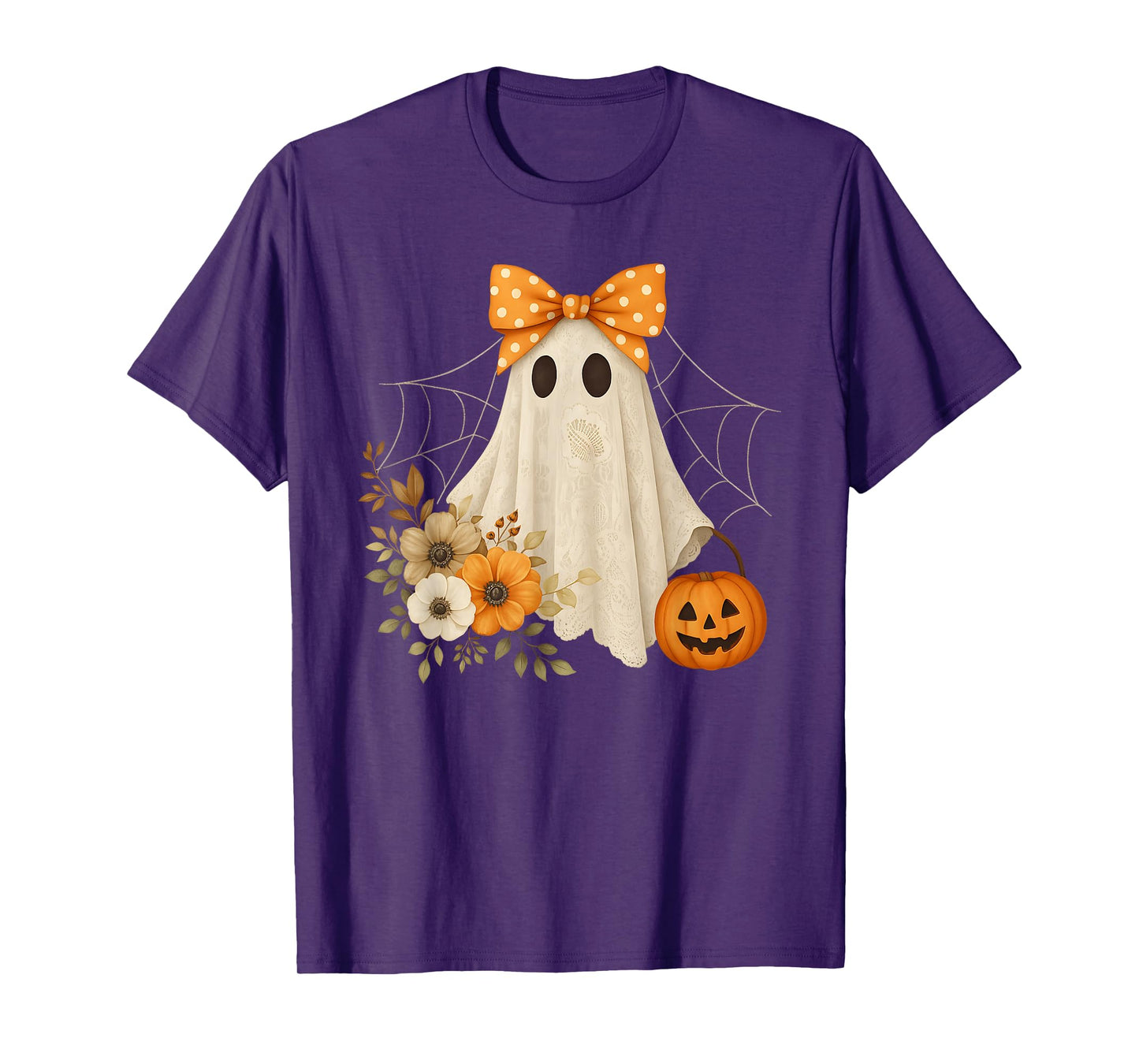 Coquette Ghost Halloween Flower Ghost Spooky Lace Ghost T-Shirt