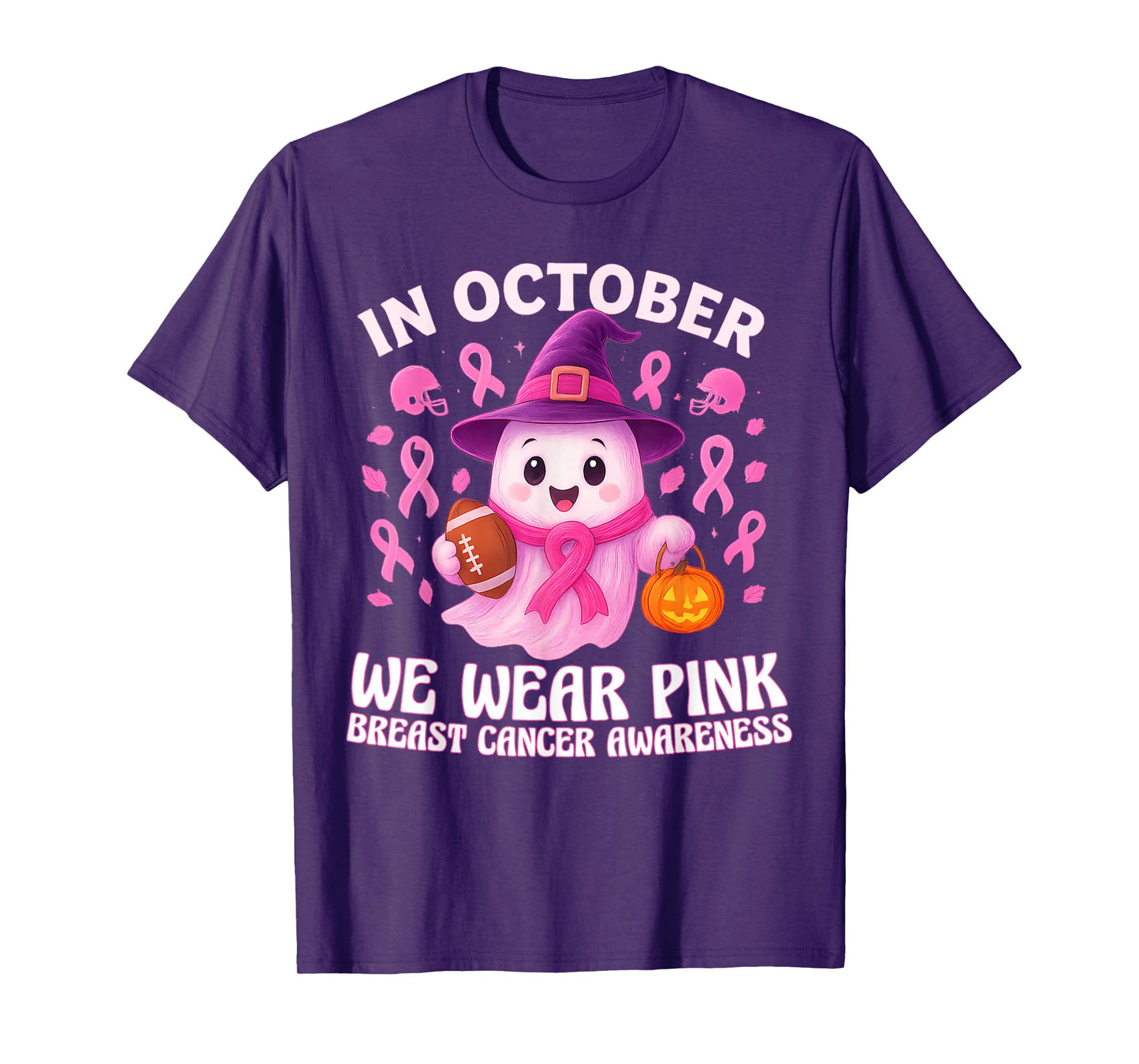 in October We Wear Pink Football Breast Cancer Awareness T-Shirt