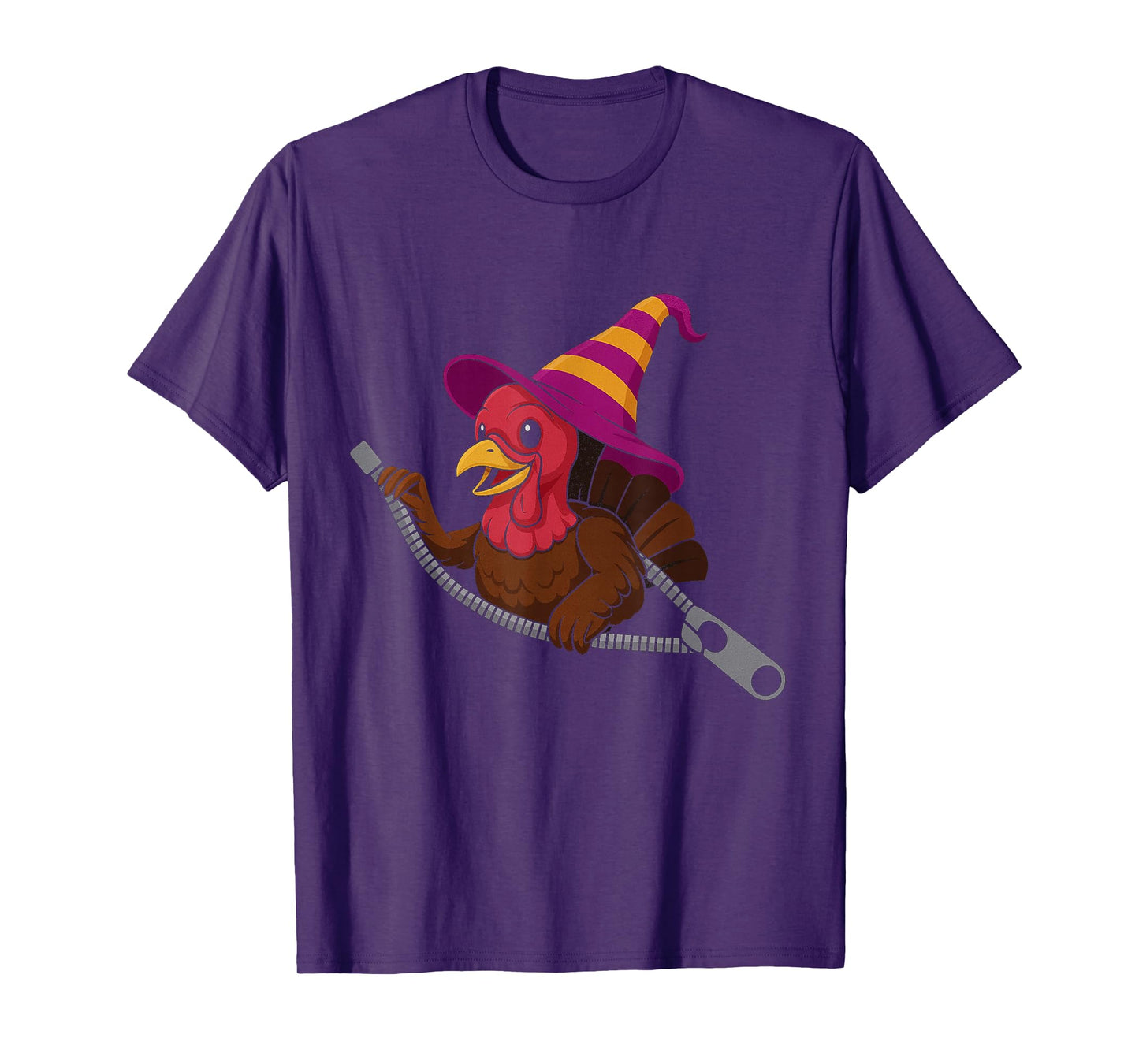 Turkey in a Witch Hat Emerging from a Zipper for Halloween T-Shirt