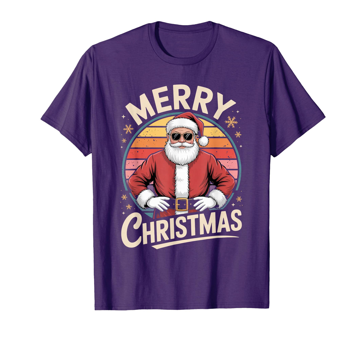 Merry Christmas Cool Santa Retro Sunset Vibe T-Shirt