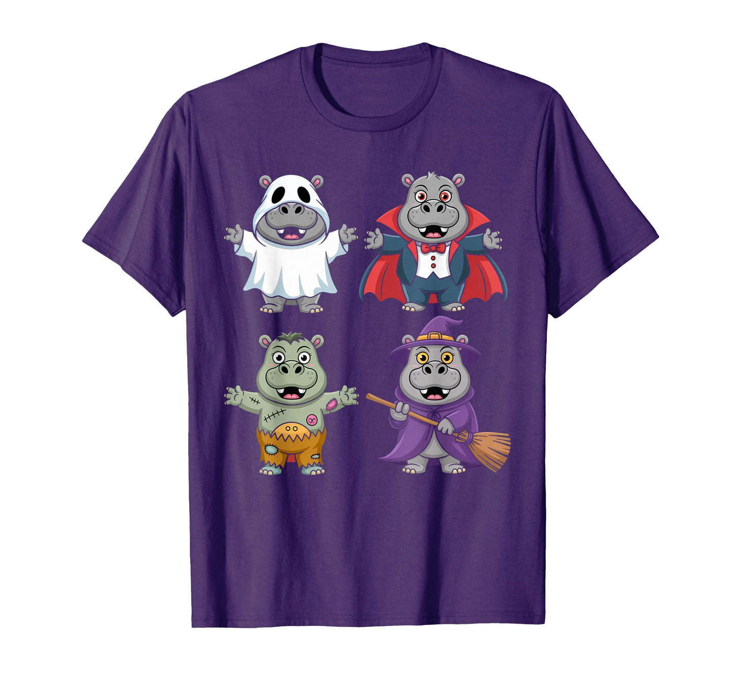 Funny Hippo Ghost Witch Zombie Halloween Costume Boys Girls T-Shirt