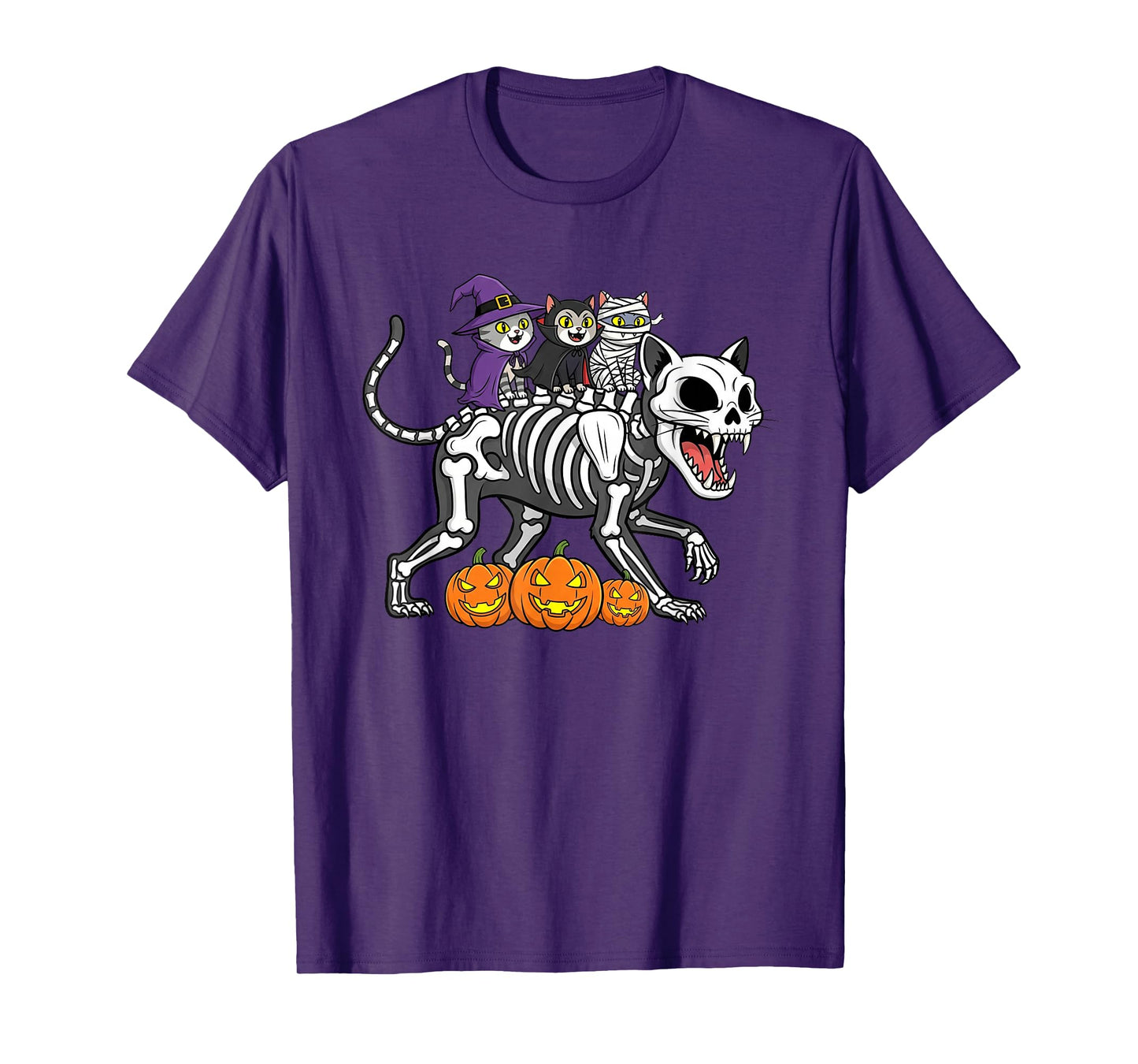 Funny Cat Skeleton Mummy Witch Halloween Kids Mens Womens T-Shirt