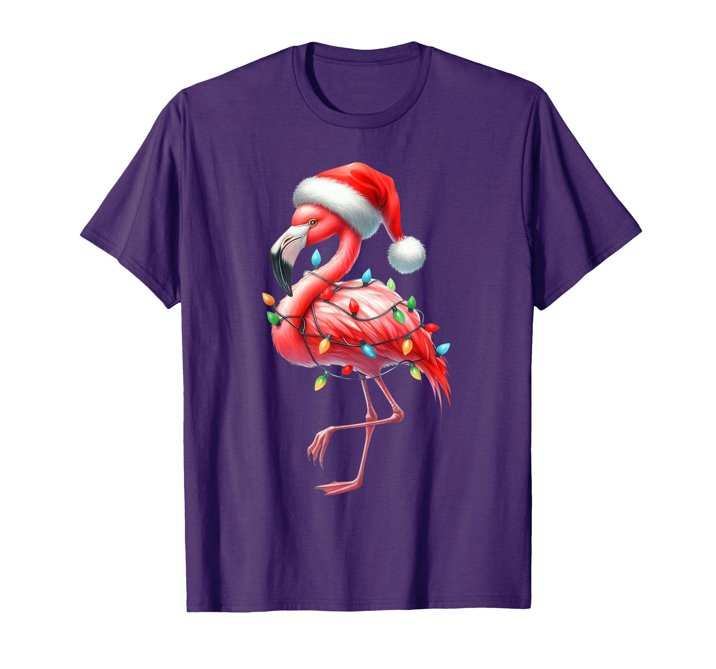 Flamingo Christmas Lights Funny Santa Hat Merry Xmas T-Shirt