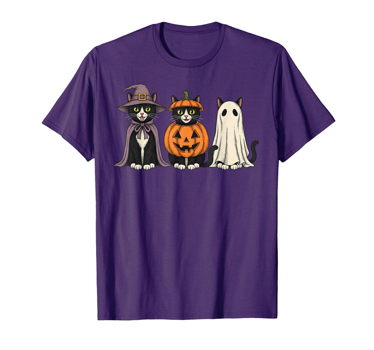 Spooky Ghost Tuxedo Cat Lover Pumpkin Halloween T-Shirt