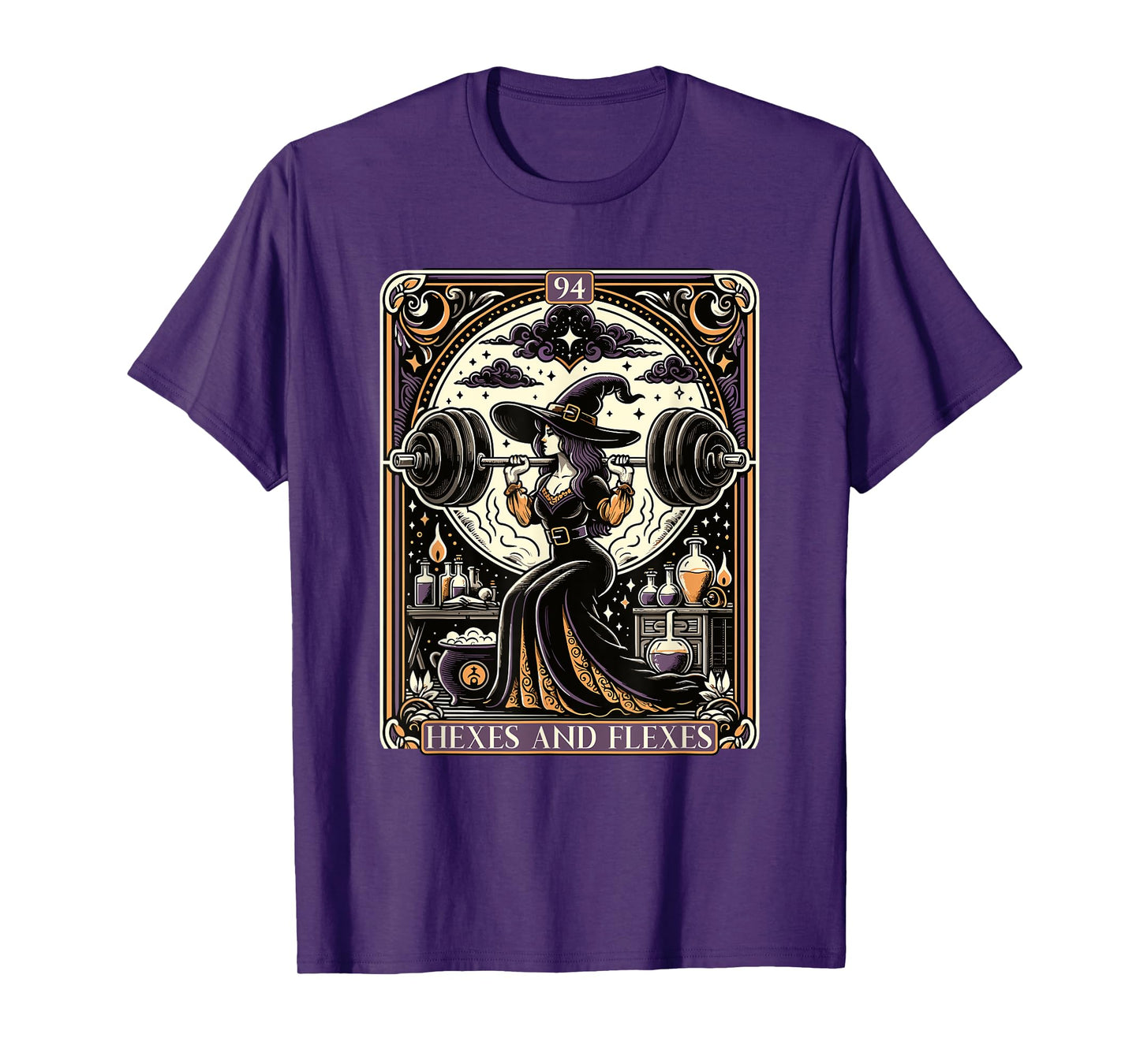 Witch Workout Fitness Deadlifting Hexes Flexes Tarot Card T-Shirt