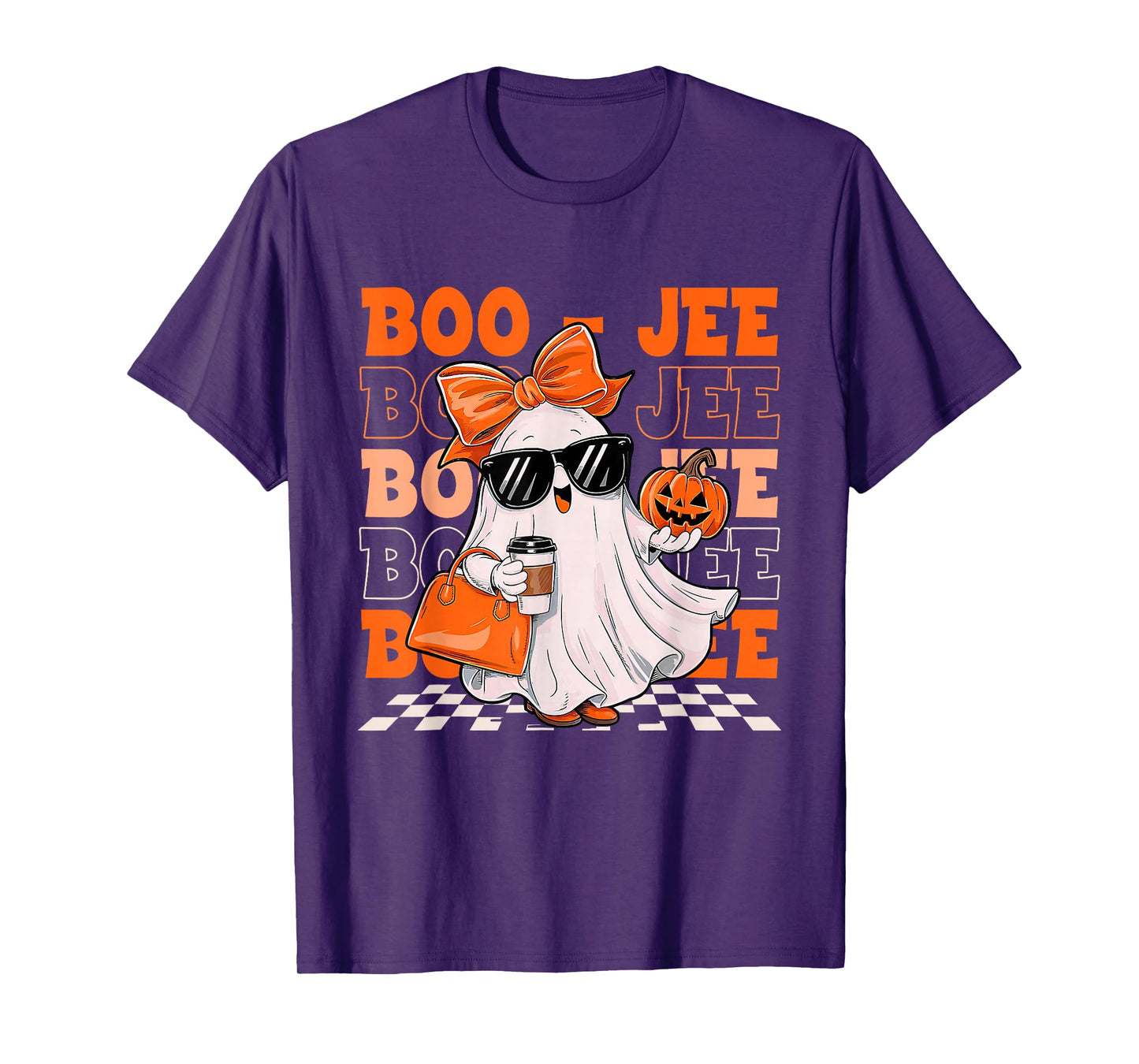 Coquette Checkered Ghost Coffee Boo-JEE Halloween Lace Ghost T-Shirt