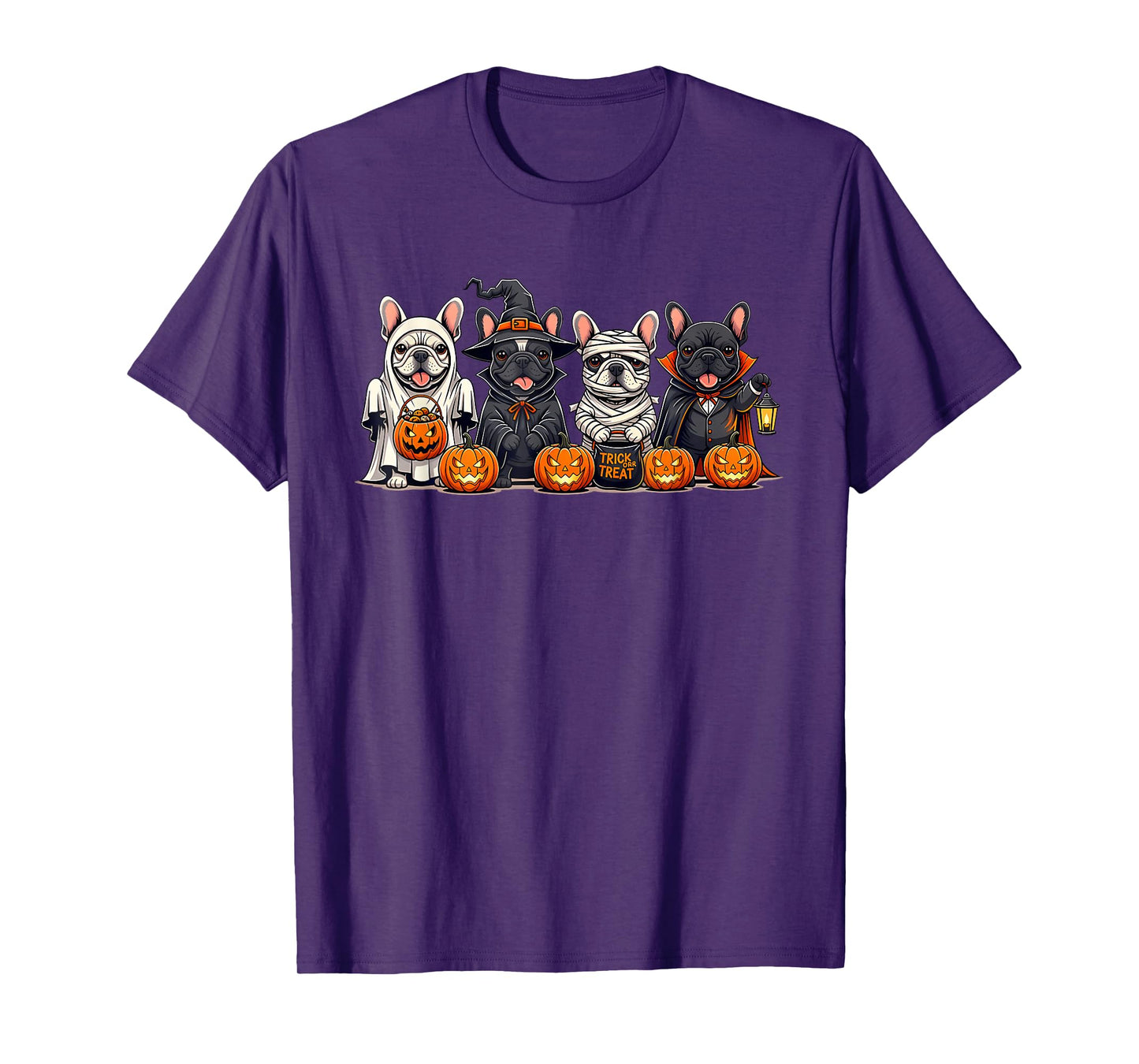 Cute French Bulldog Ghost Witch Pumpkins Halloween Dog T-Shirt