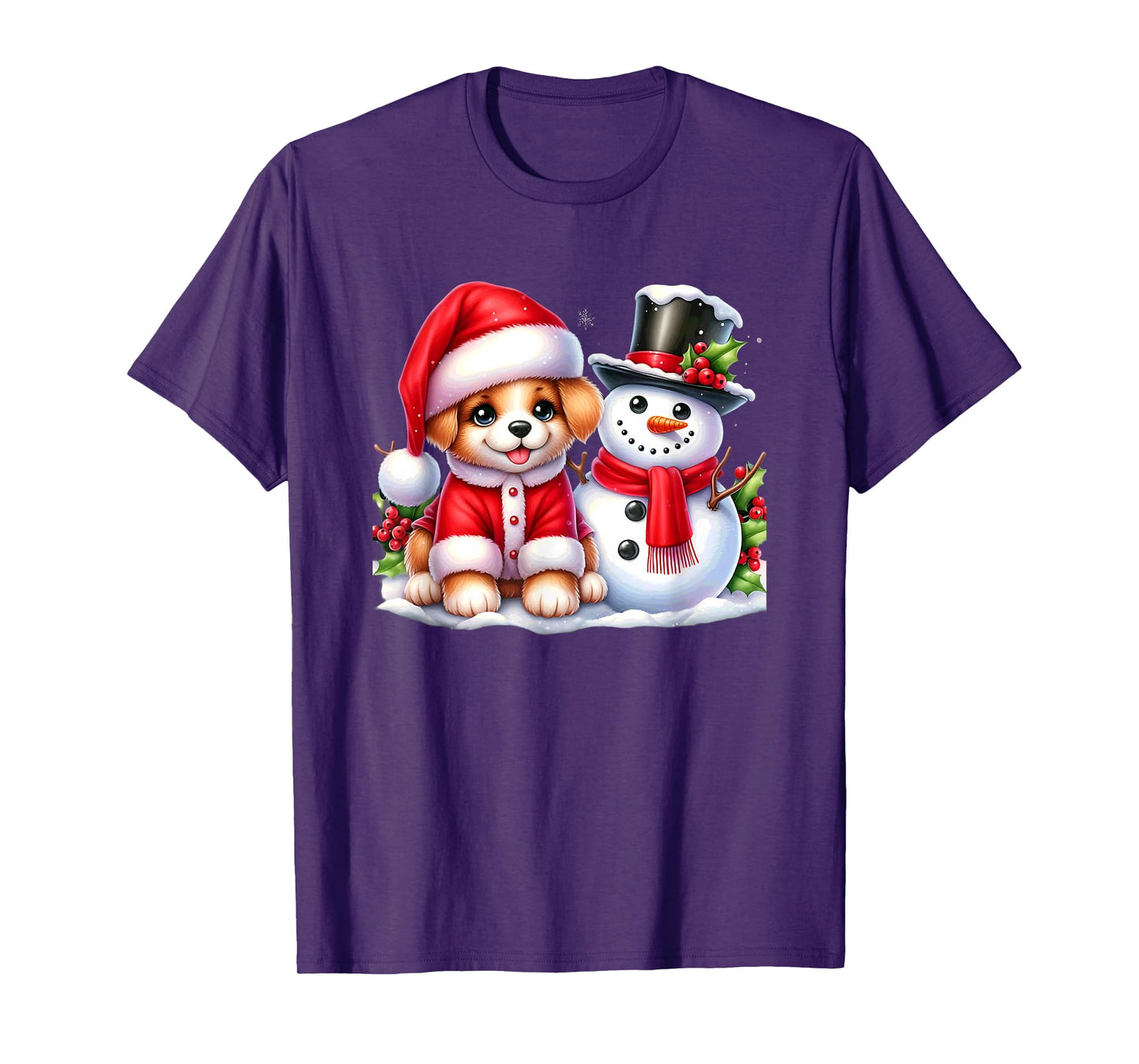 Merry Christmas Puppy and Snowman Joyful Holiday T-Shirt