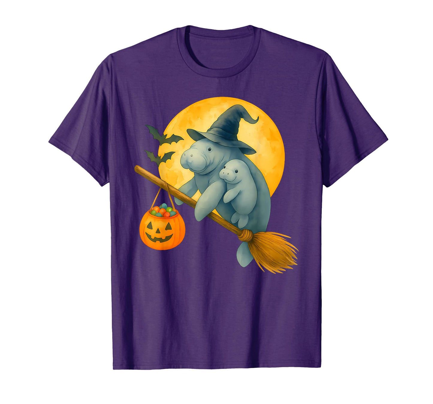 Manatee Witch Hat Pumpkin Halloween Costume Men Women Kids T-Shirt