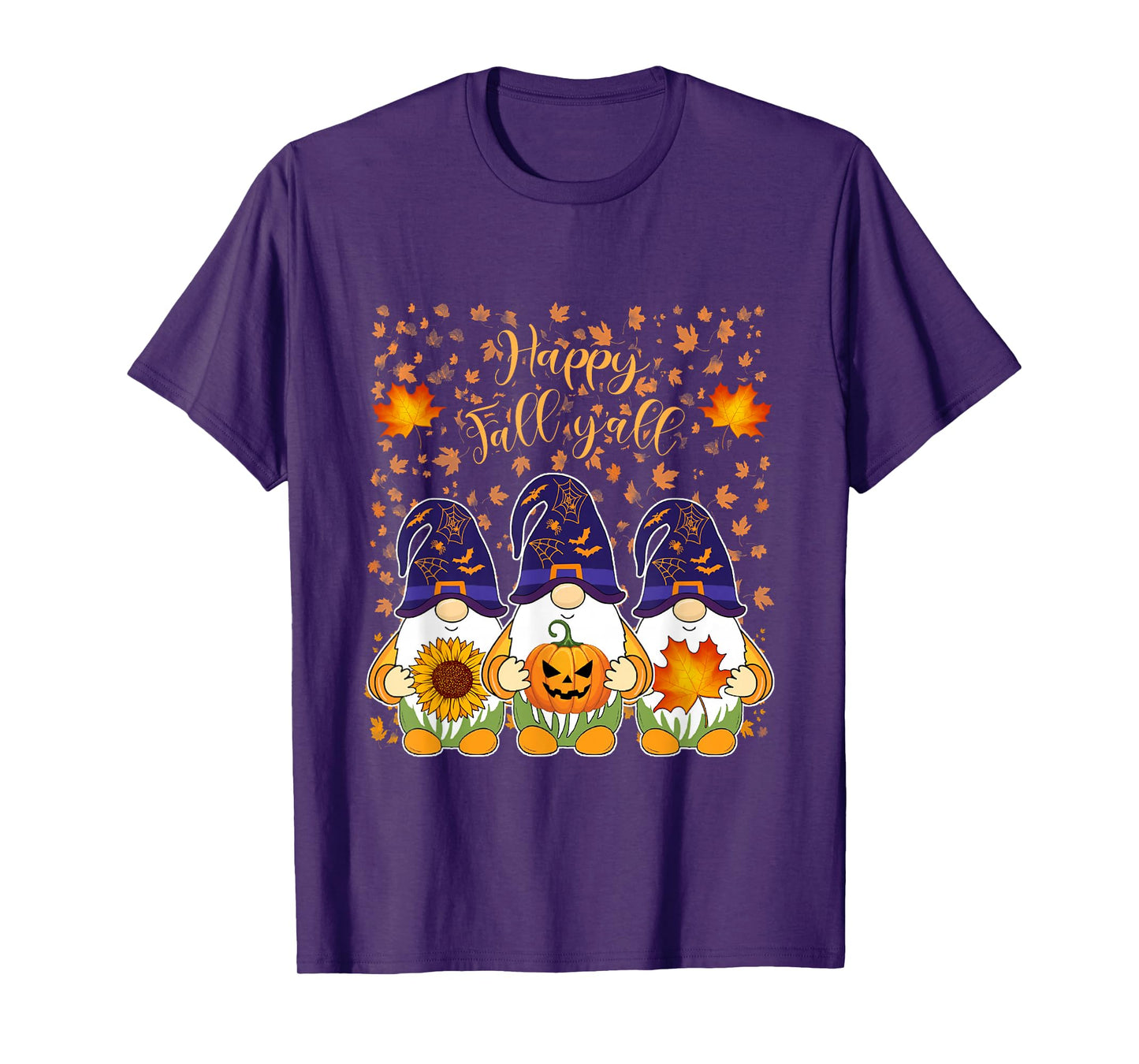 Autumn Fall Leaves Halloween Witch Gnomes Happy Fall Y'all T-Shirt
