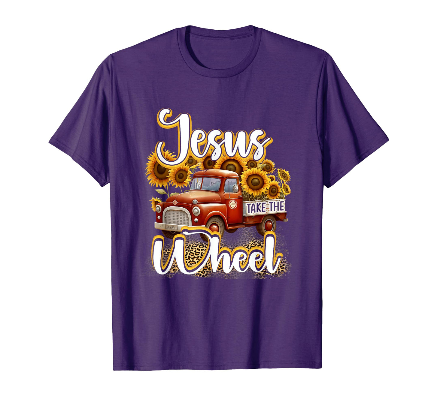 Sunflower Jesus Take The Wheel Christian Leopard Print T-Shirt