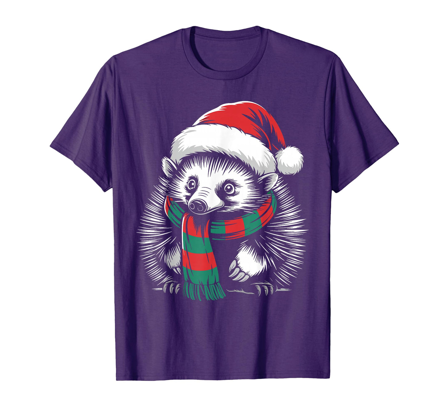 Echidna Xmas Santa Hat Scarf Christmas Costume T-Shirt