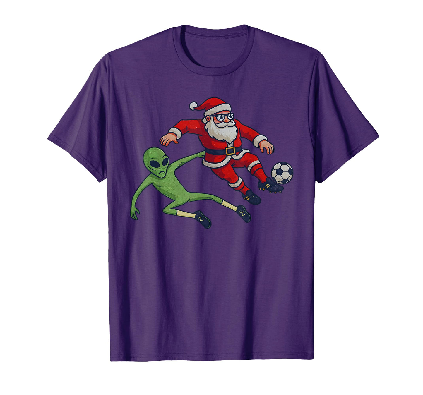 Santa Alien Playing Soccer Christmas Funny Xmas Holiday T-Shirt
