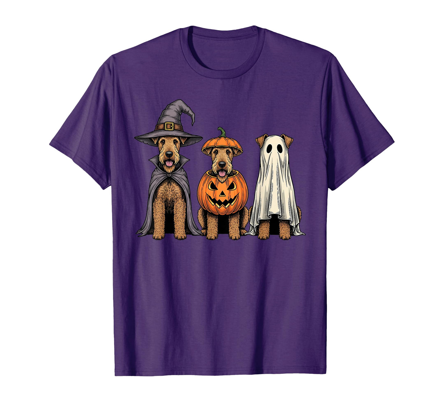 Spooky Ghost Airedale Terrier Pumpkin Halloween Dog Lover T-Shirt