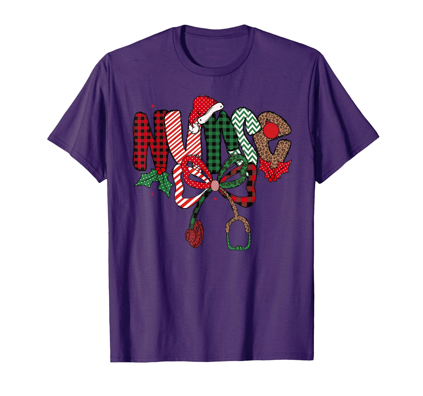 Christmas Nurse Stethoscope Coquette Bow Pajamas Holiday T-Shirt