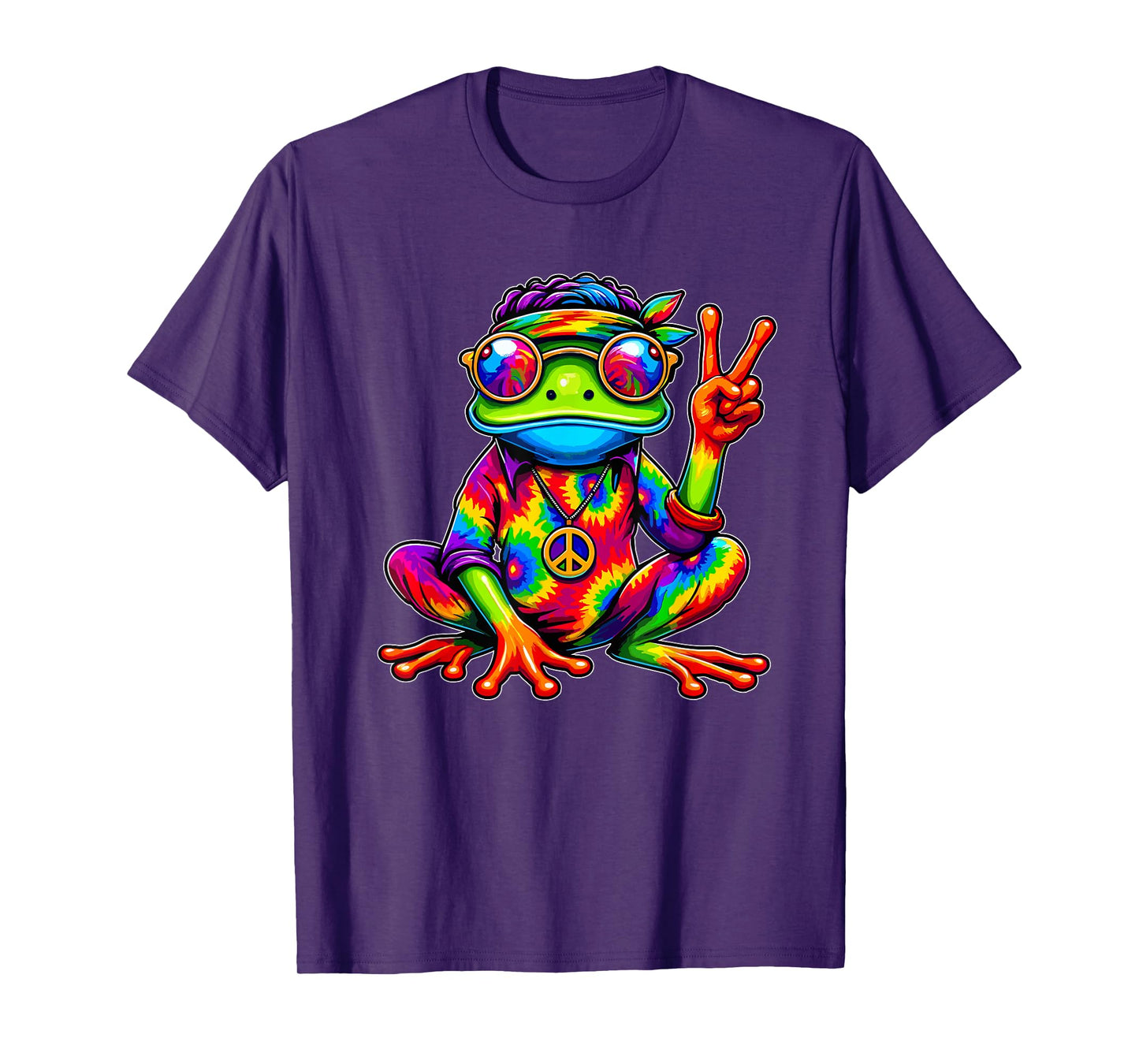 Hippie Tie-Dye Frog, 70s Party & 60s Costume, Peace Sign T-Shirt