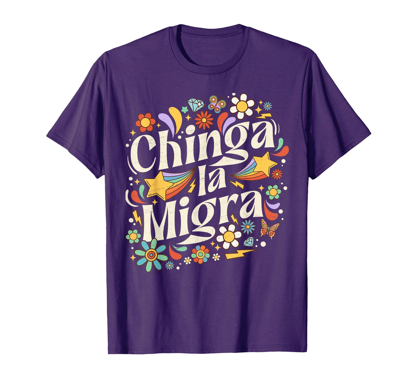 Chinga La Migra Retro Flowers Aesthetics Floral Vintage T-Shirt