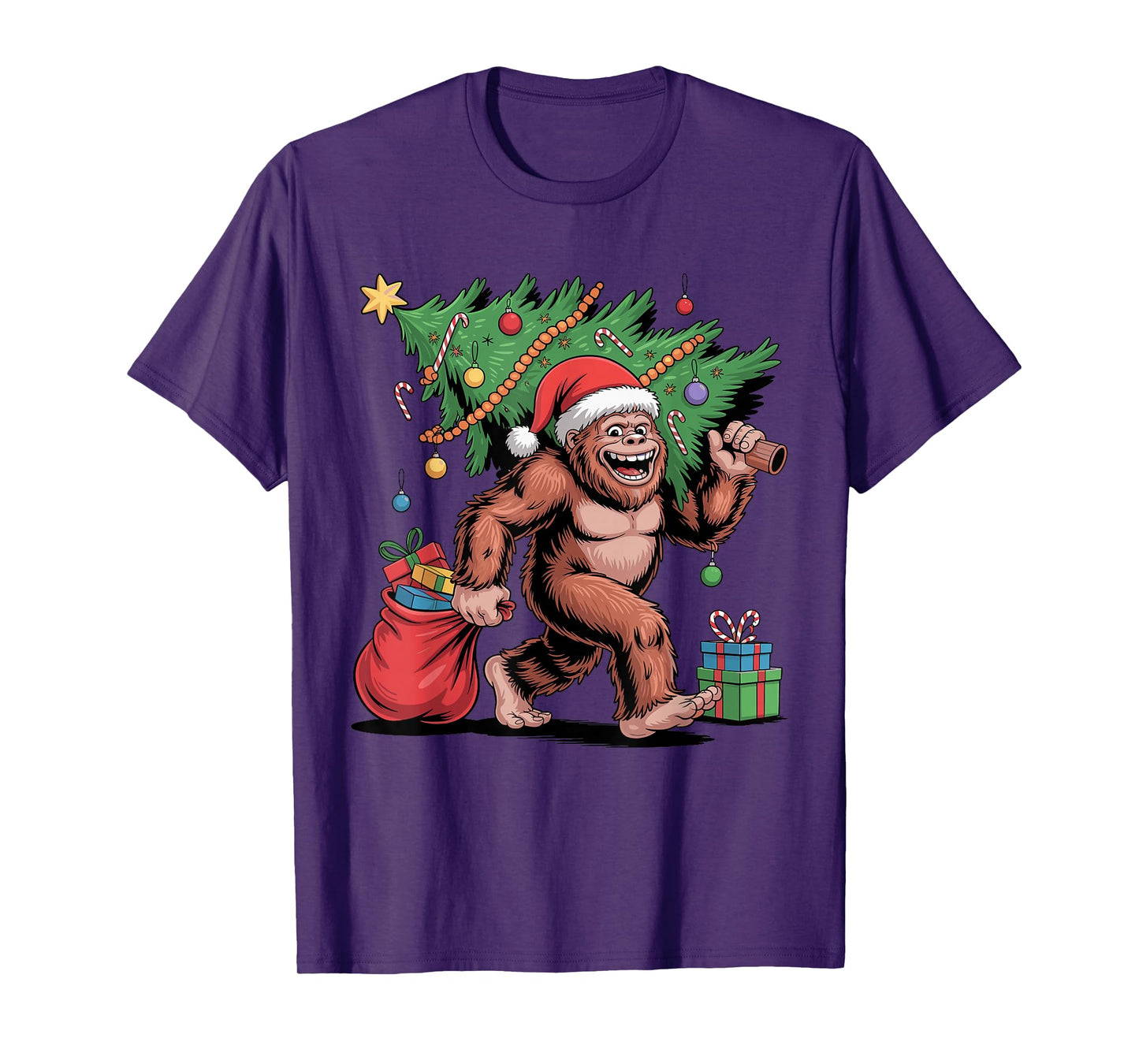 Santa Bigfoot Christmas Tree Funny Xmas Sasquatch Holiday T-Shirt