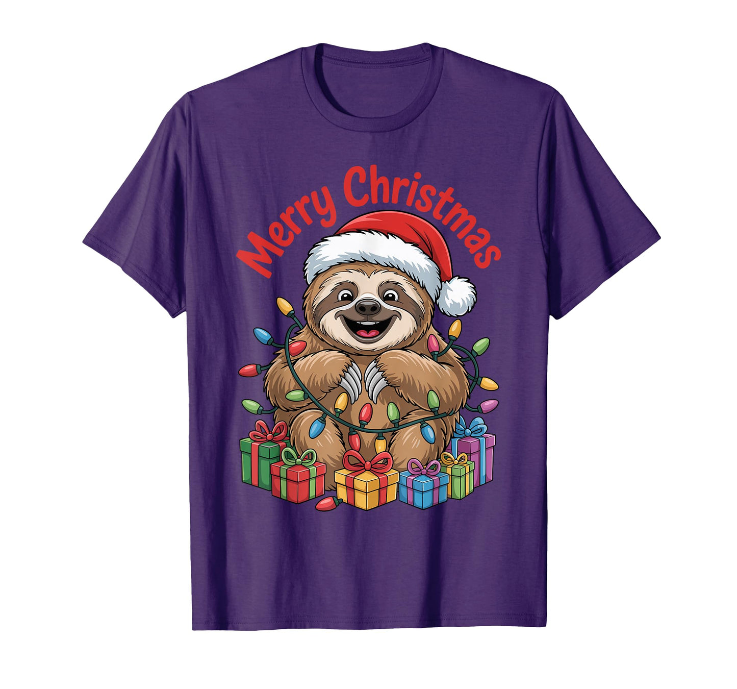 Sloth Santa Hat Christmas Design Funny Animal Lovers Holiday T-Shirt