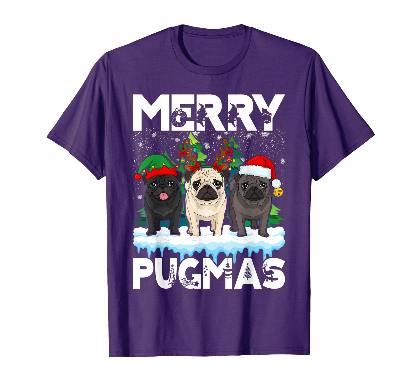 Merry Pugmas Funny Santa Reindeer Elf Pug Dog Christmas T-Shirt
