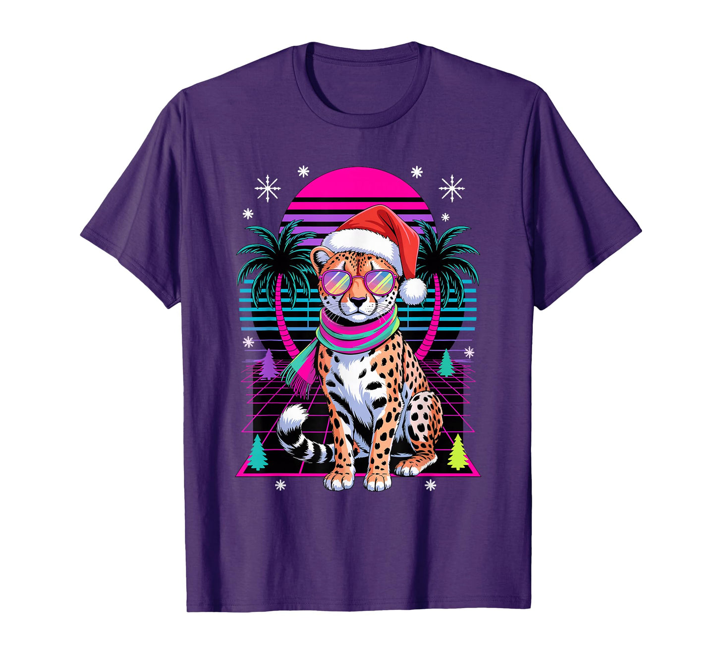 Christmas Synthwave Cheetah Sunglasses Cheetahs T-Shirt