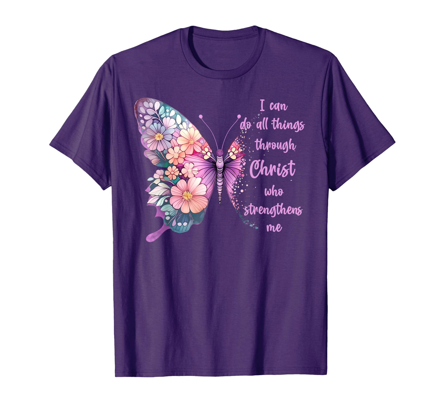 Jesus Shirts Apparel And Accessories I Can Do All Things Through Christ Pretty Butterfly Unisex-Adults Kids T-Shirt Black Small
