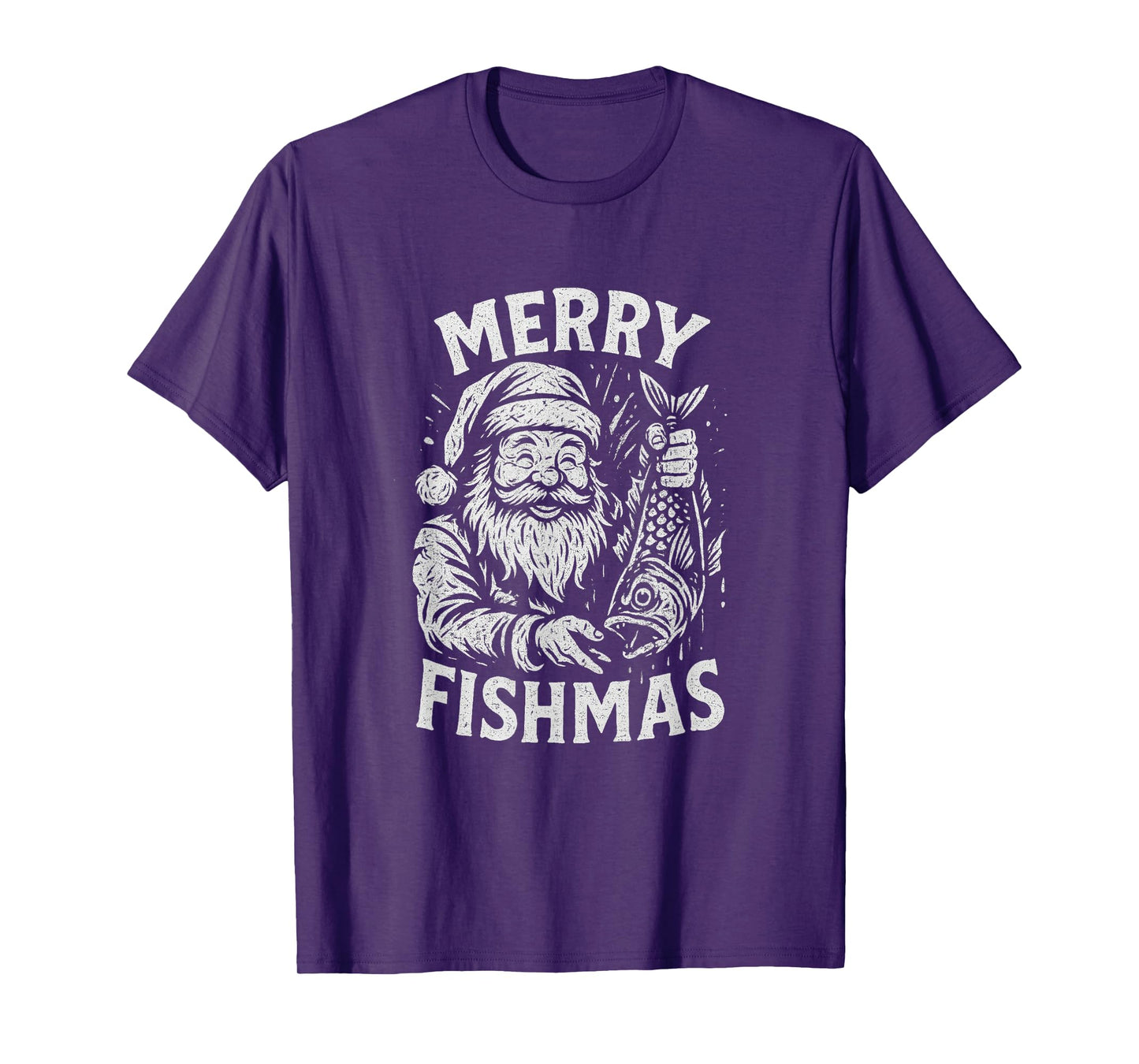 Merry Fishmas Vintage Santa Fishing Christmas T-Shirt