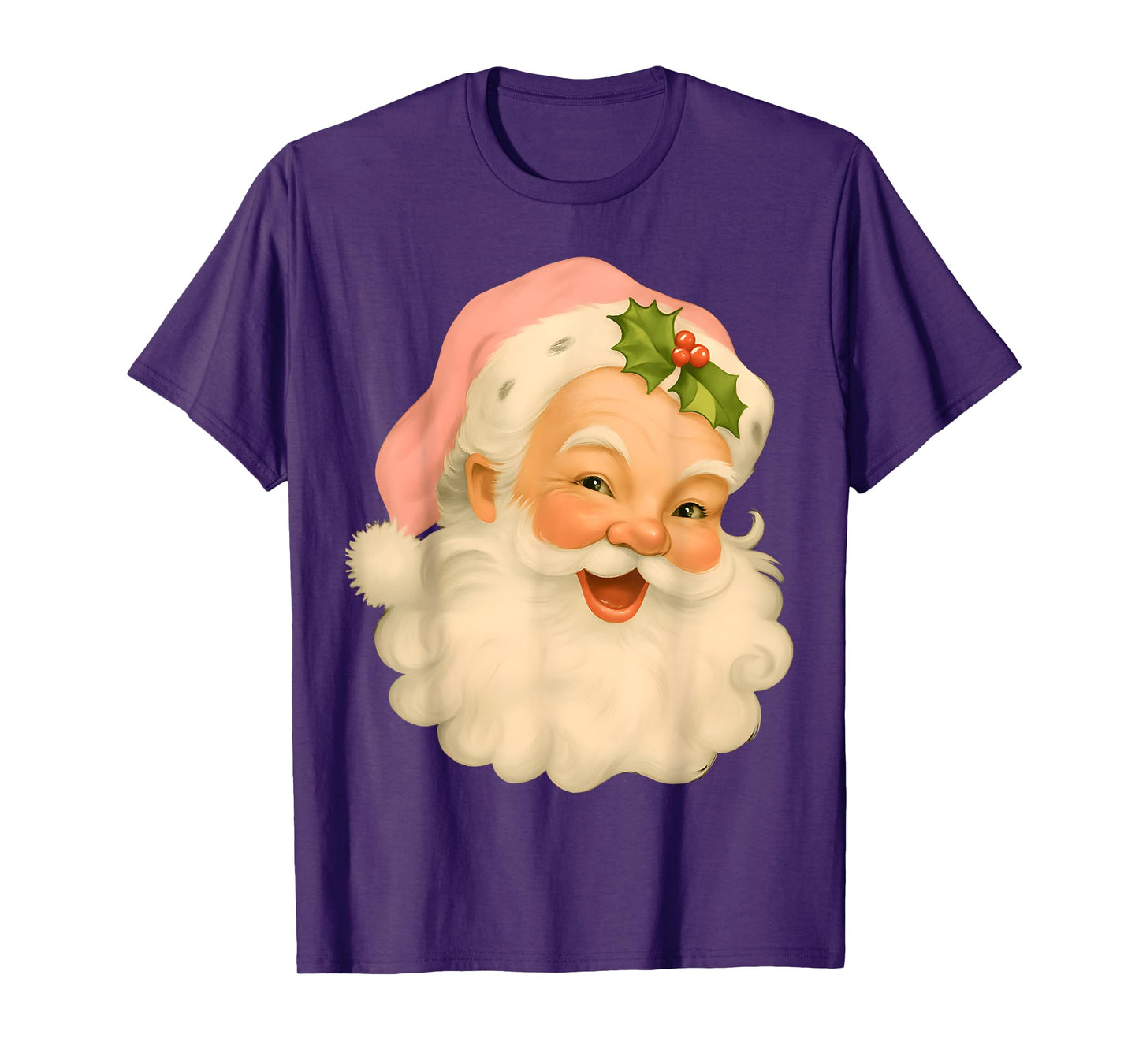 Vintage Pink Santa Claus Merry Christmas Men Women Boys Girl T-Shirt