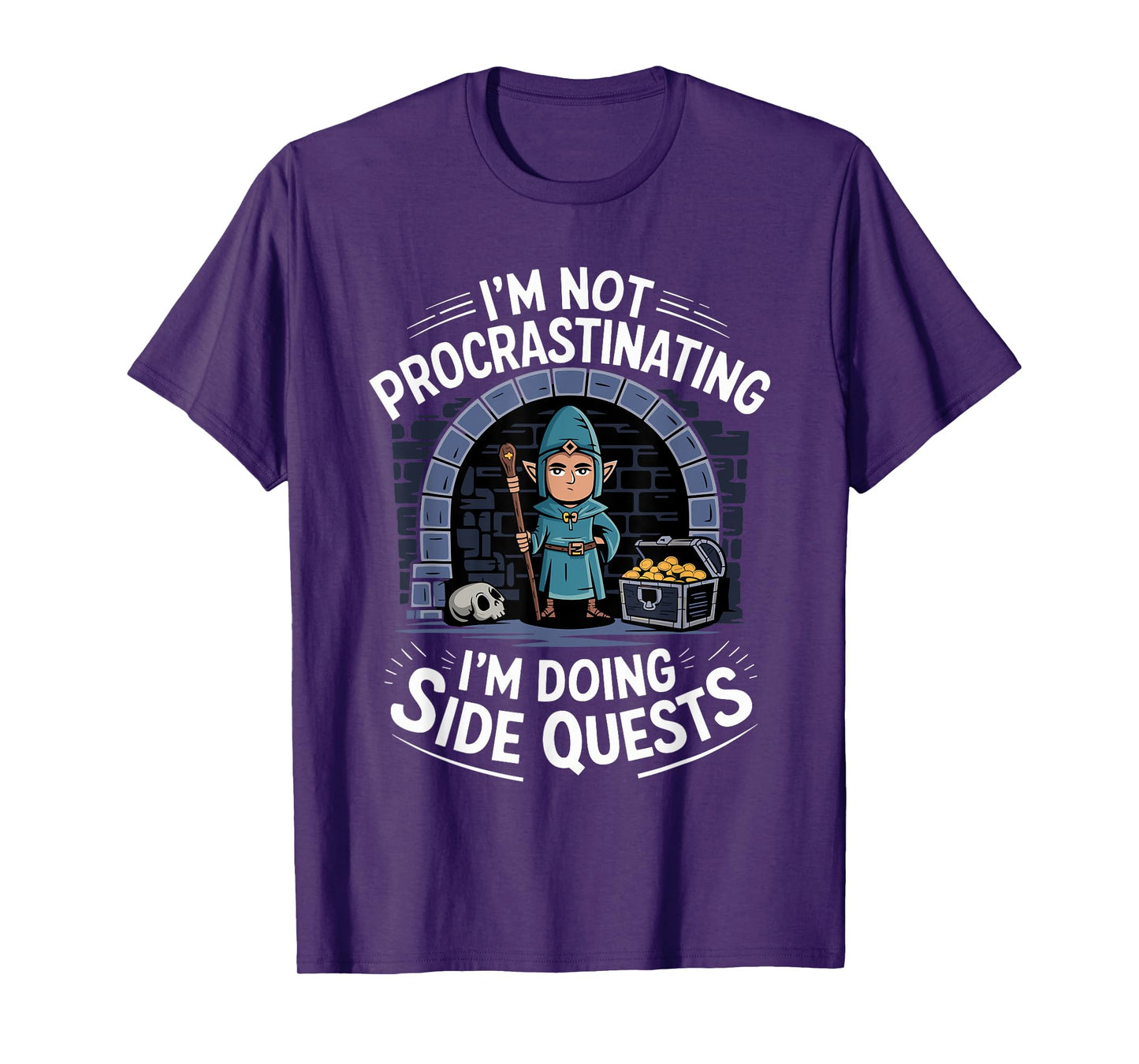 RPG Gamer Apparel for Quest Lovers I'm Not Procrastinating Funny Side Quests Unisex-Adults, Unisex-Kids Black Small Modern Cartoon T-Shirt