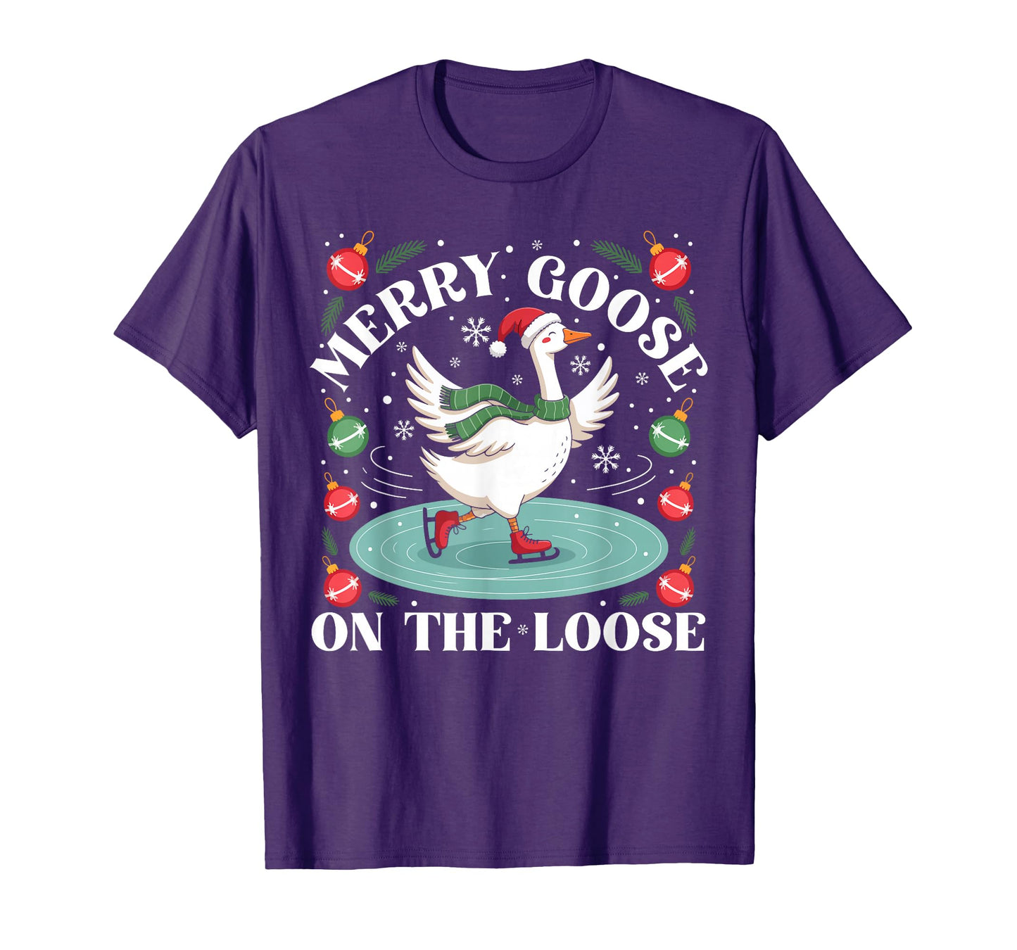 Merry Goose On The Loose Funny Silly Goose Santa Christmas T-Shirt