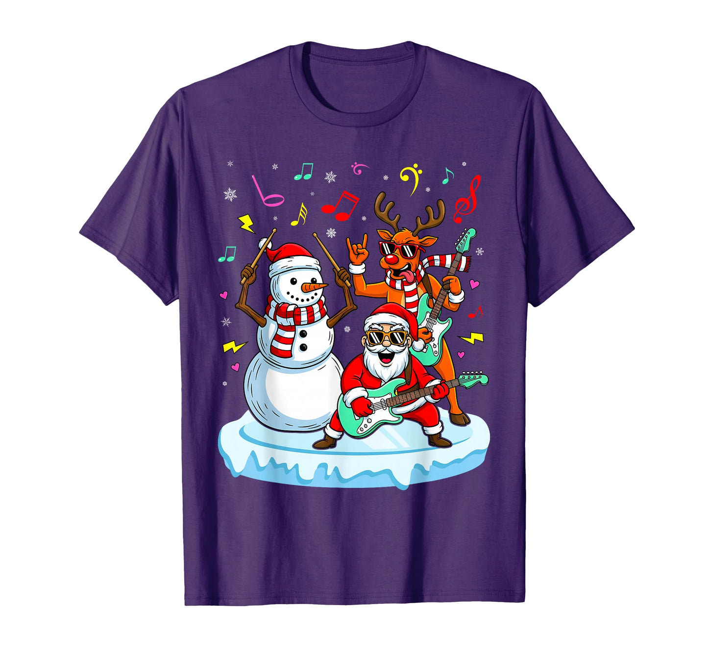 Guitar Player Santa Snowman Reindeer Christmas Pajama Music T-Shirt
