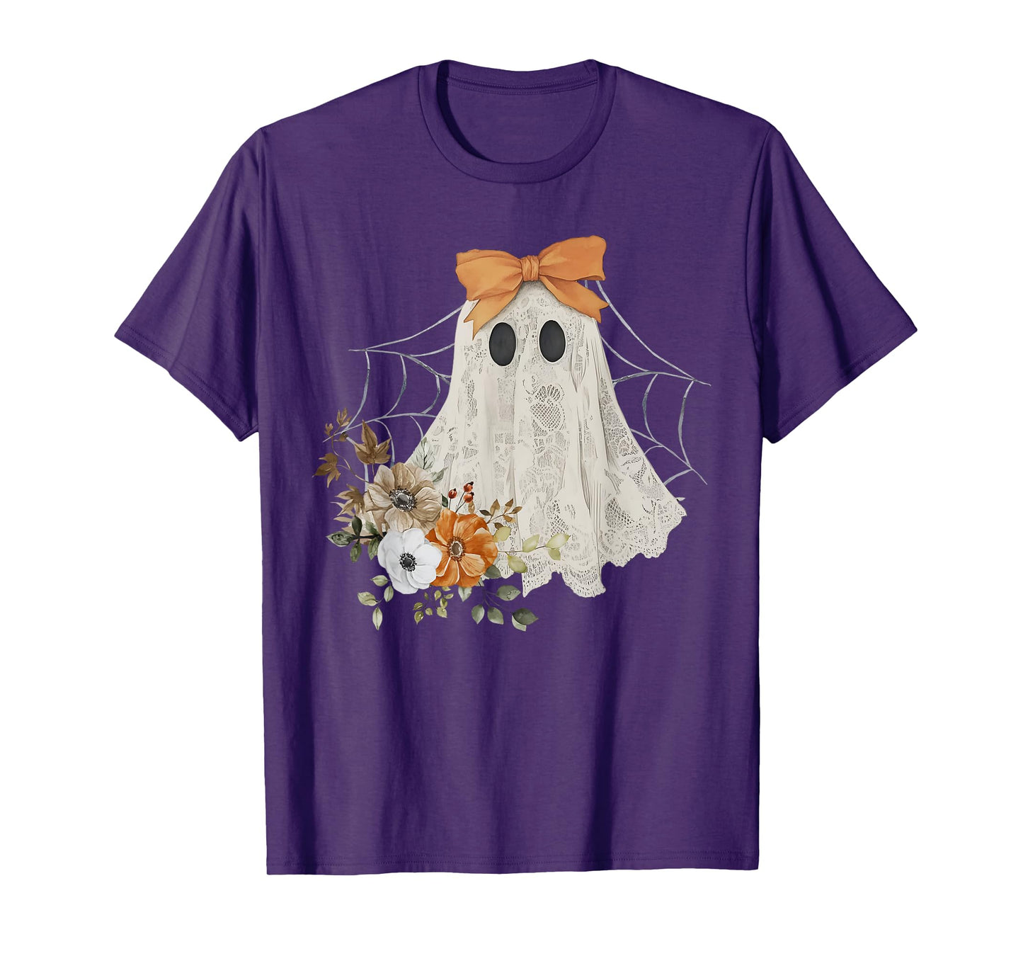 Coquette Ghost Halloween Flower Ghost Spooky Lace Ghost T-Shirt