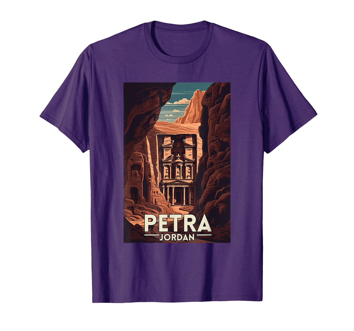 Petra Jordan Retro Vintage Travel Souvenir T-Shirt, Small, Black