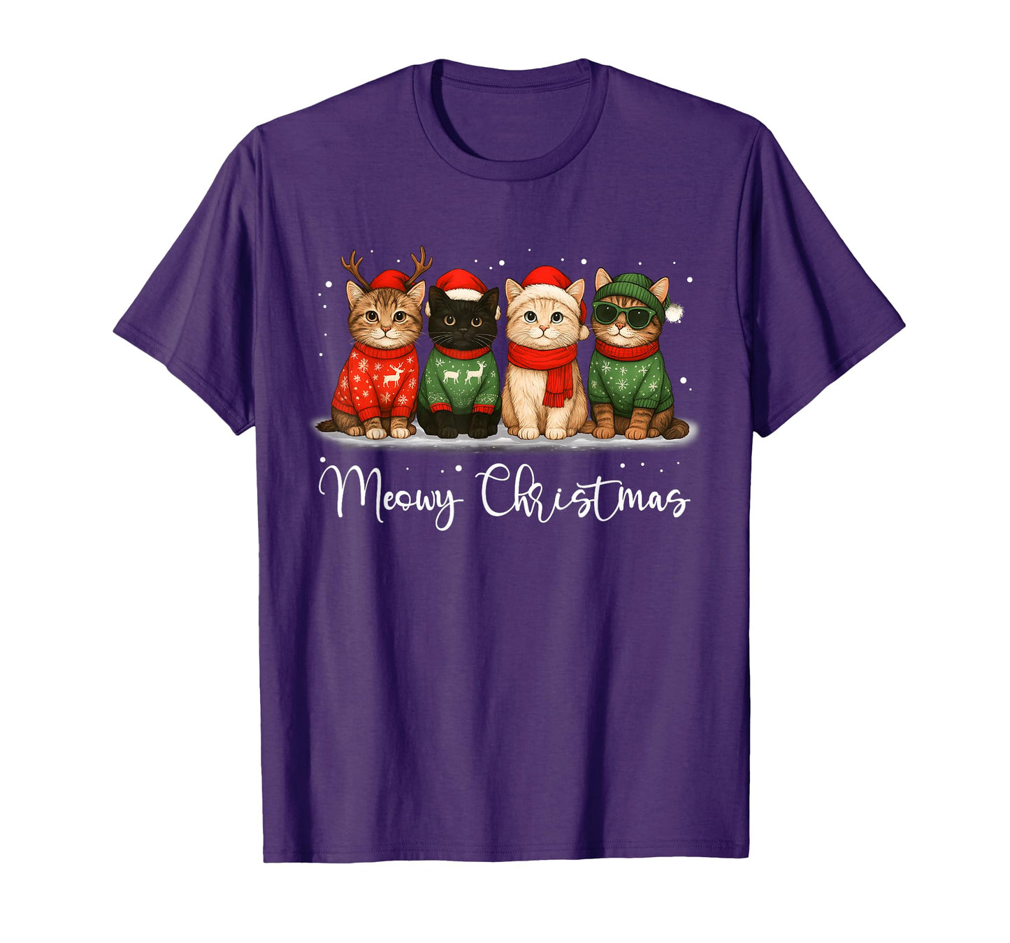 Christmas Holiday Xmas Meowy Christmas Funny Cat Santa Hat T-Shirt