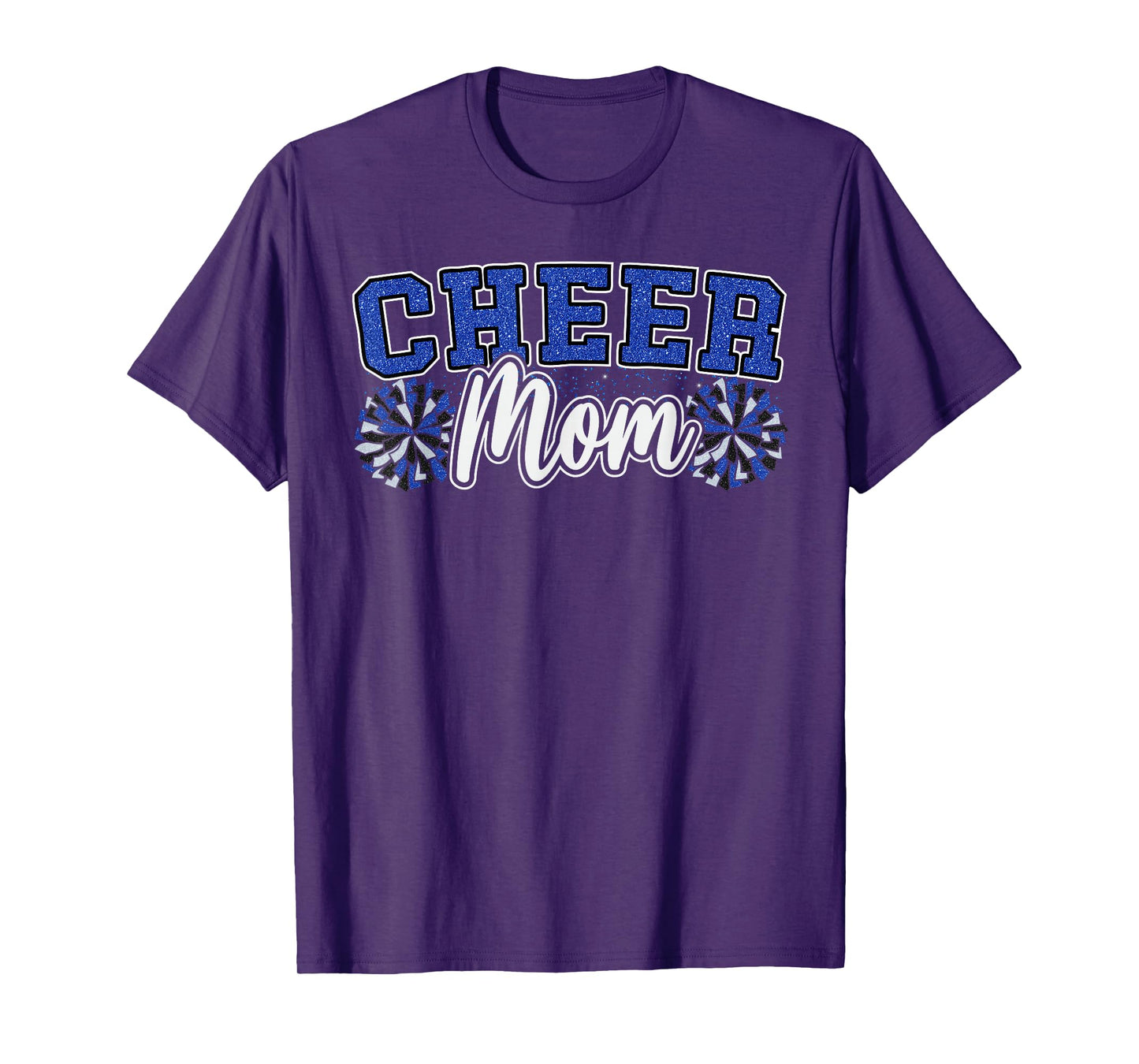 Funny Loud Proud Cheer Mom Mama Cheerleading Blue Black Pom T-Shirt