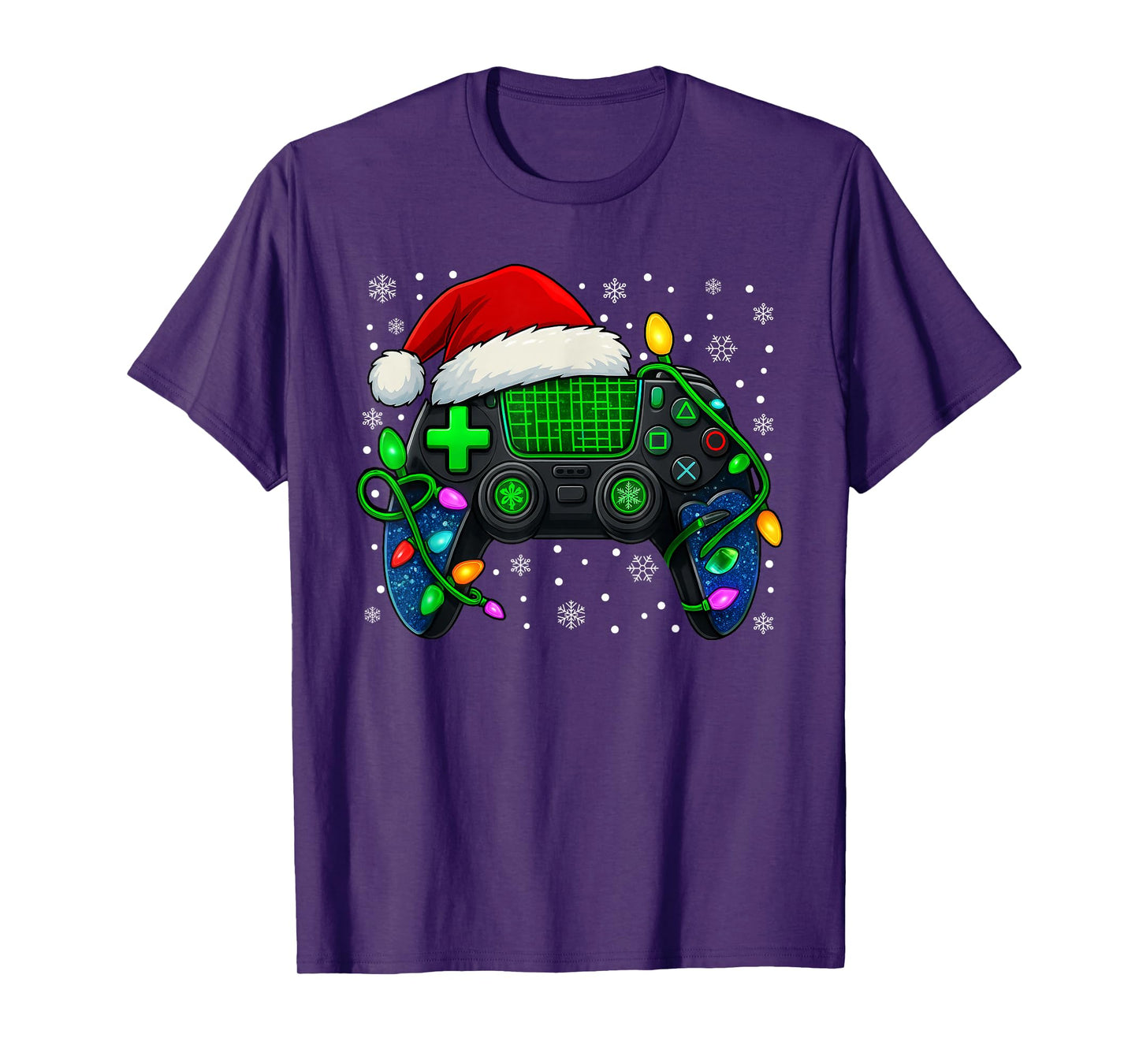 Game Controller Christmas Xmas Lights Santa Hat Gamer Boys T-Shirt