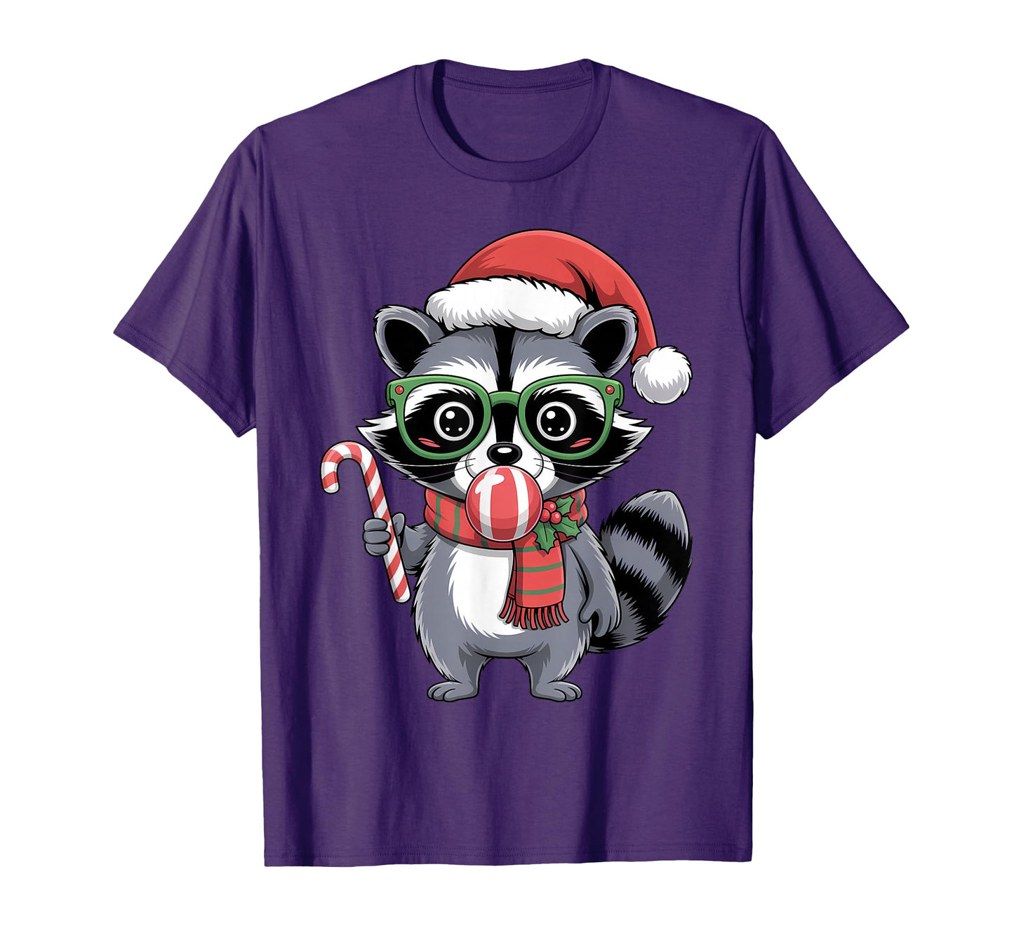 Cute Christmas Raccoon in Red Glasses Bubble Men Women Kids T-Shirt