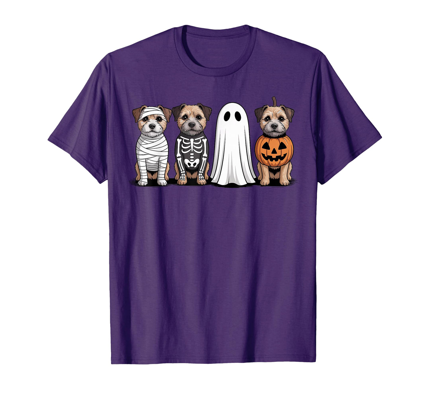 Spooky Ghost Border Terrier Pumpkin Halloween Dog Skeleton T-Shirt