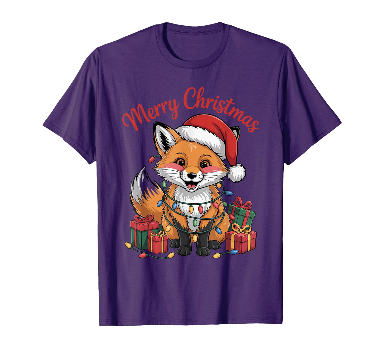 Fox Santa Hat Christmas Design Funny Animal Lovers Holiday T-Shirt