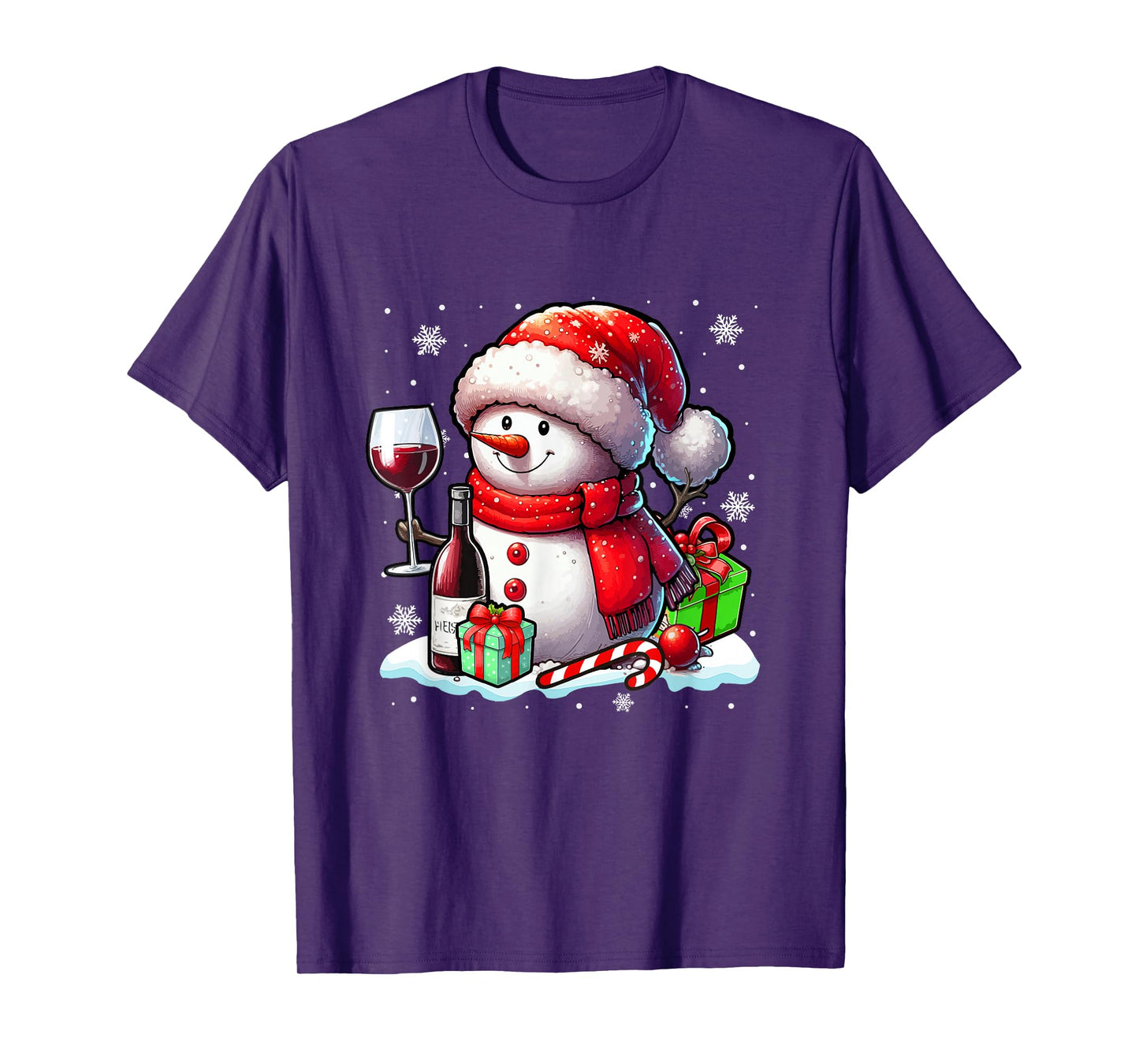 Santa Snowman Drinking Wine Christmas Funny Drinker Family T-Shirt