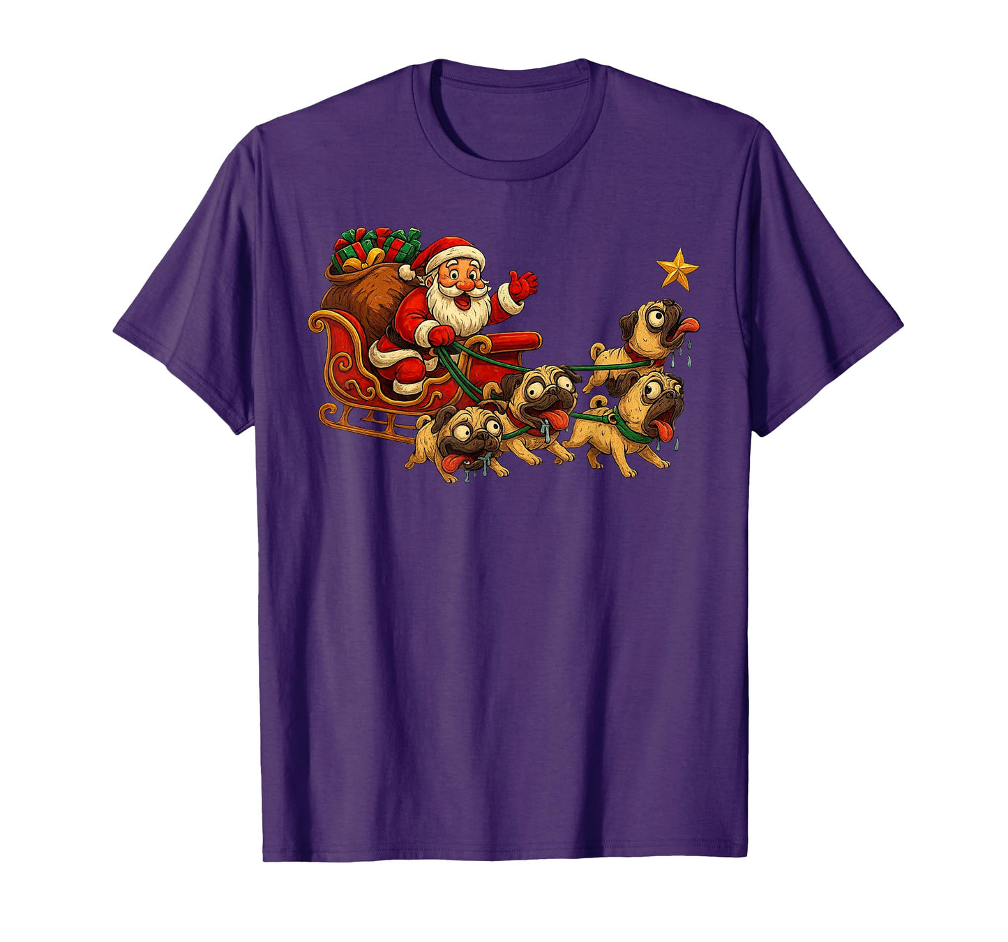 Funny Santa Sleigh Pugs Dog Meme Xmas Animal T-Shirt
