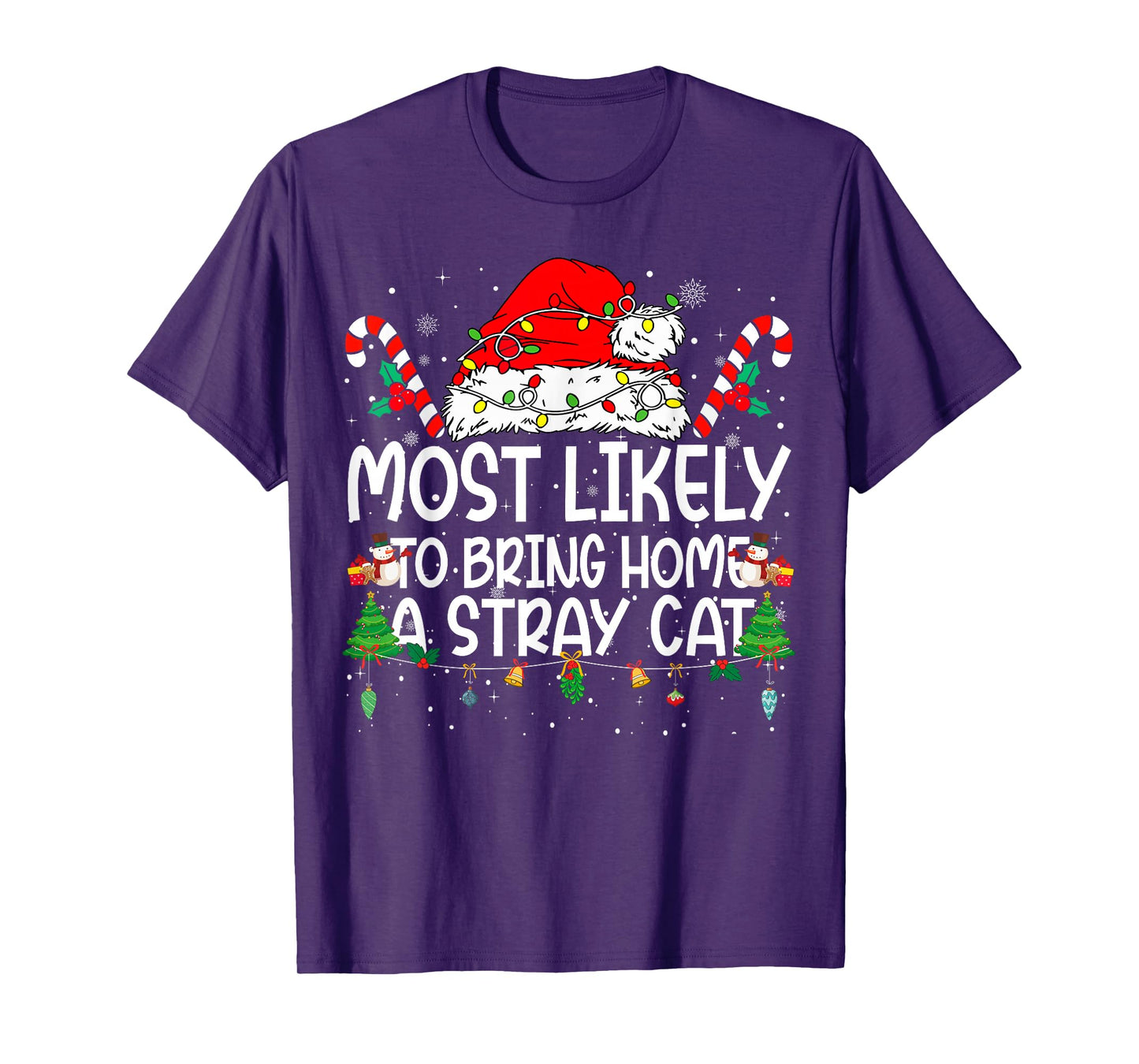 Family Matching Xmas Most Likely to Bring Home A Stray Cat T-Shirt